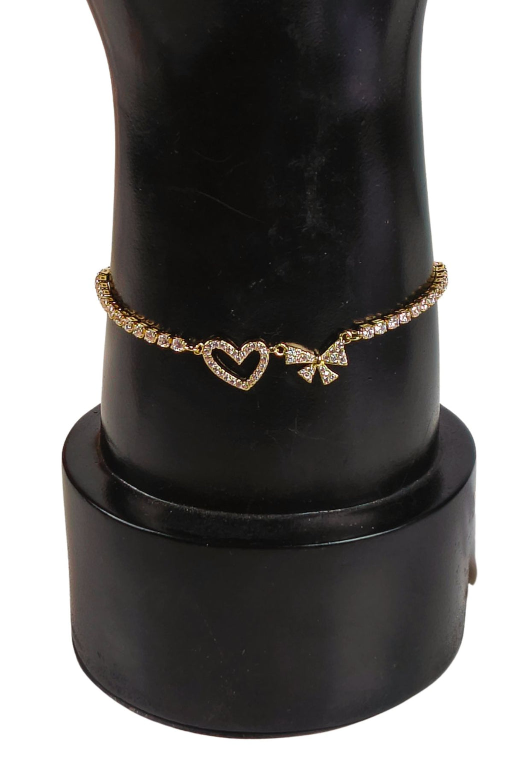 Gold-Plated Bracelet with Crystal Heart & Bow Charm