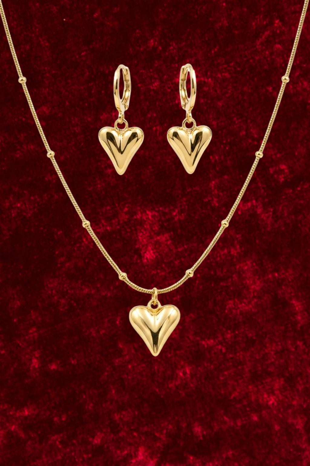 Gold Heart Pendant Necklace & Earrings Set