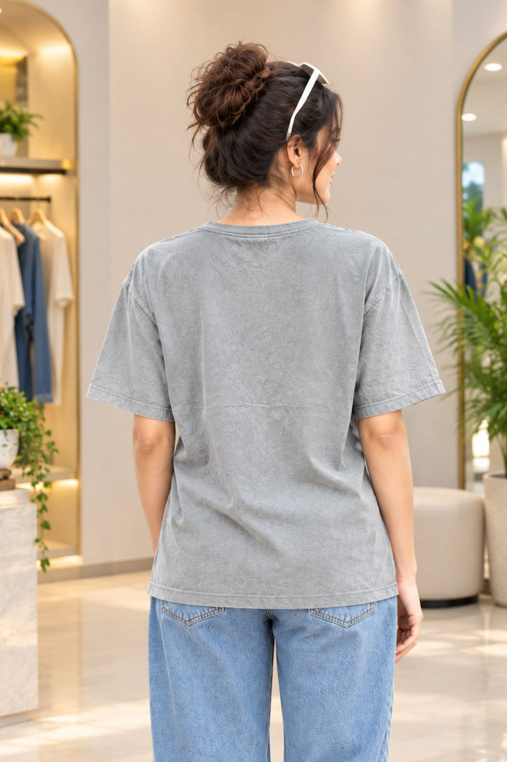 Script Text Graphic Grey Round Neck Half Sleeve T-Shirt