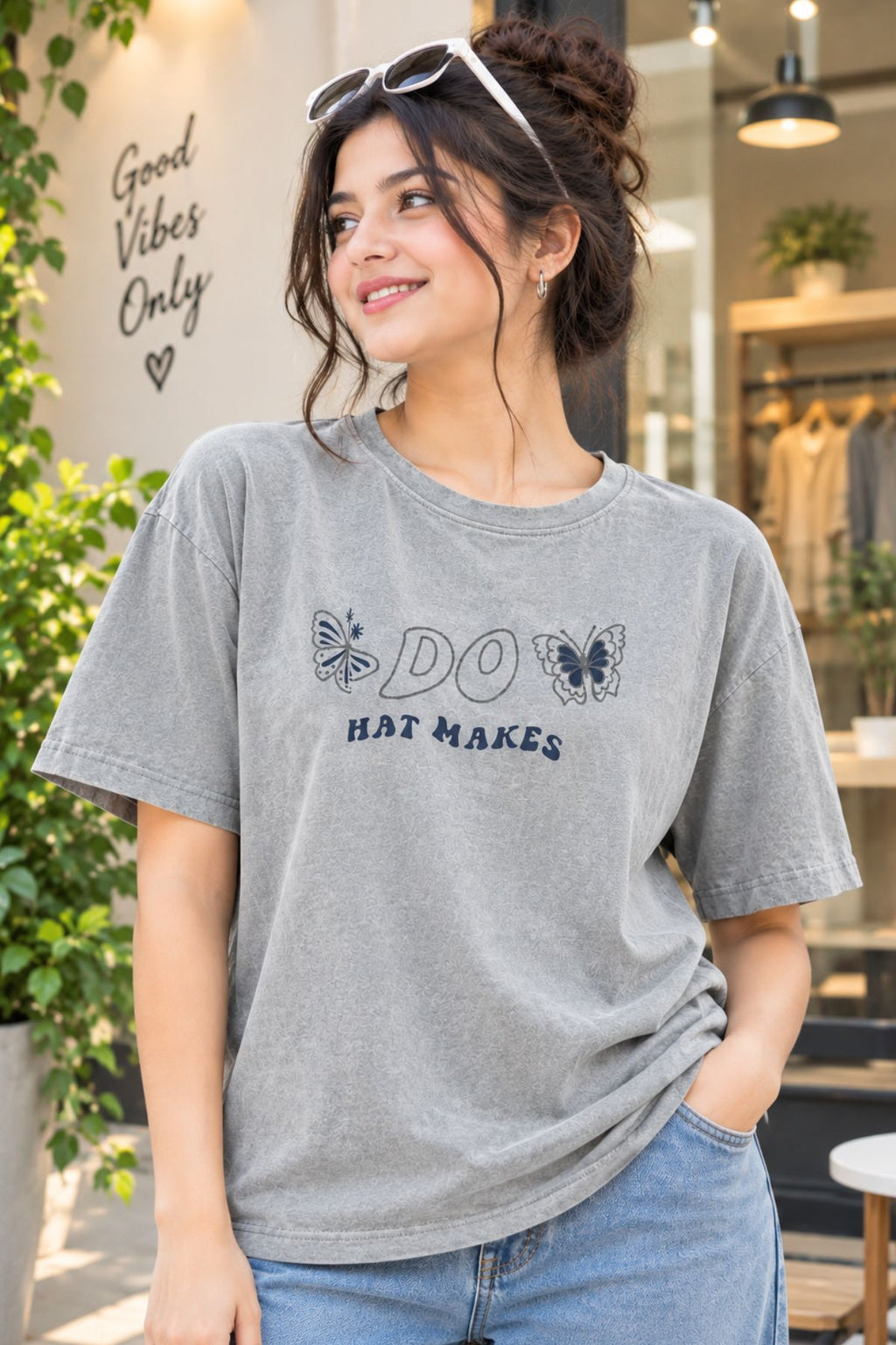 Monochrome Graphic Grey Round Neck Half Sleeve T-Shirt