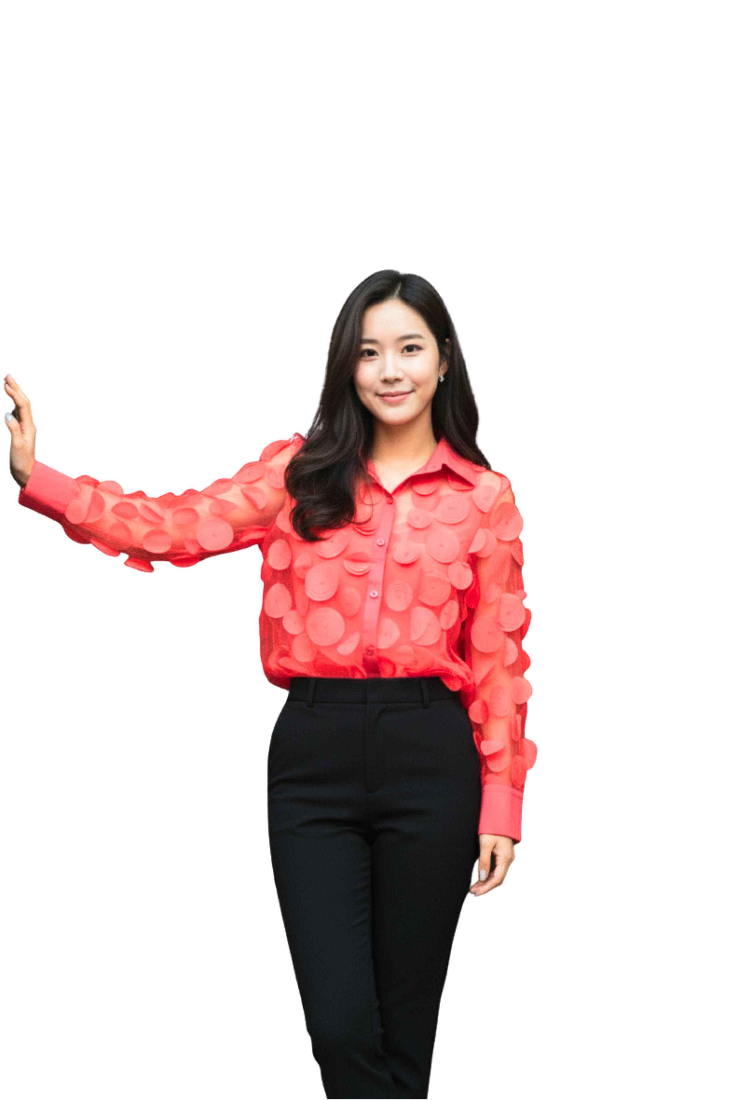 Coral Red 3D Floral Appliqué Mesh Shirt Top for Women