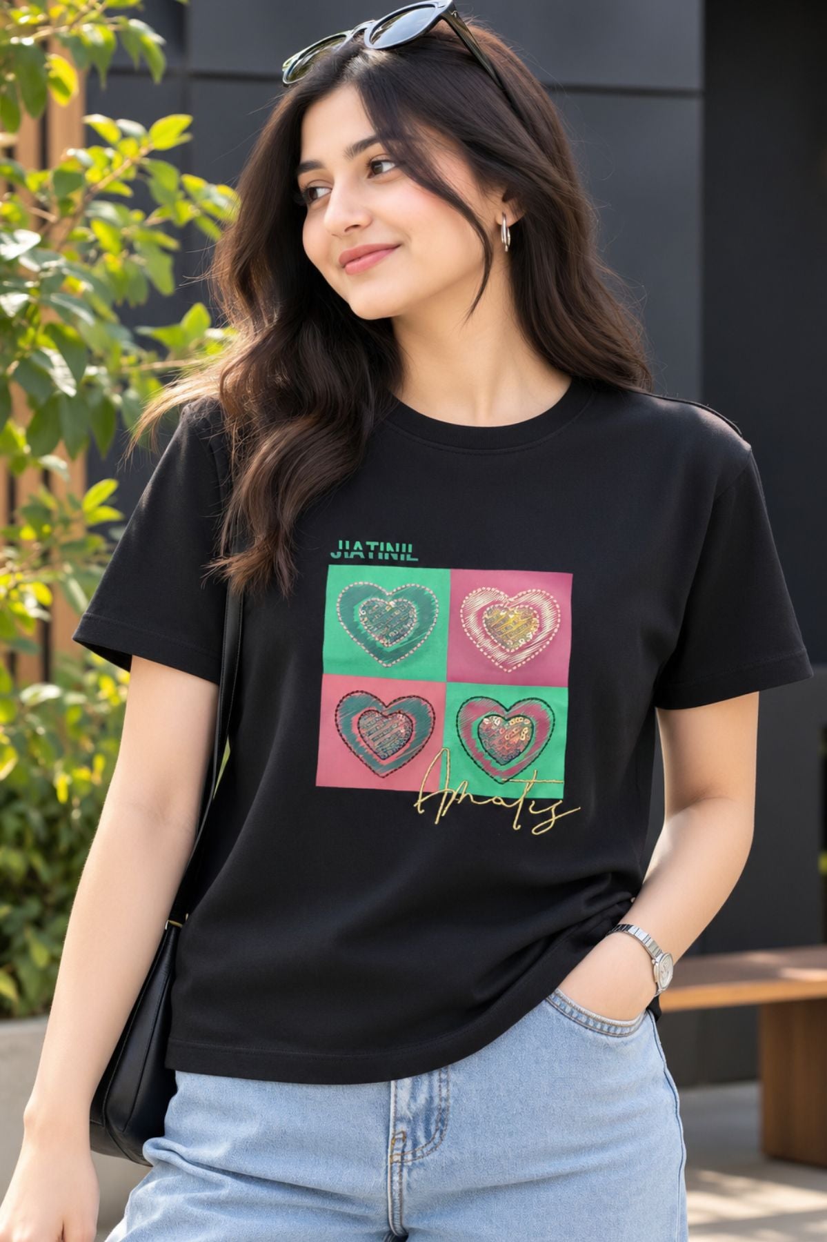 Elara Black Round Neck Half Sleeve T-Shirt