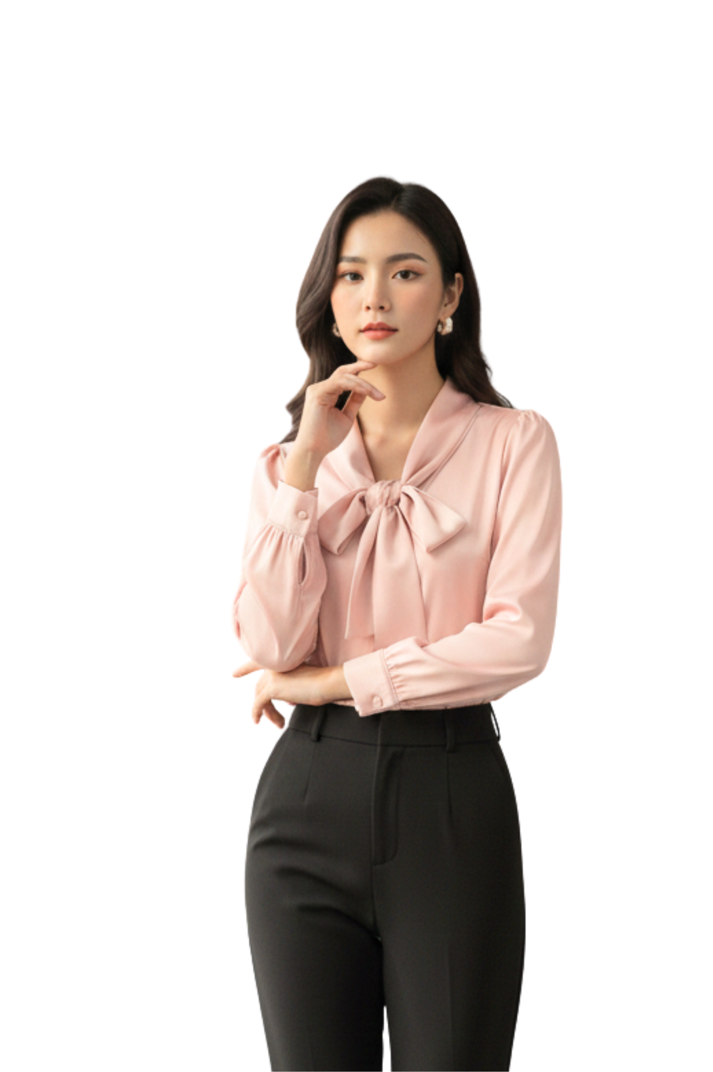 Blush Pink Elegant Bow Neck Office Wear Top for Women