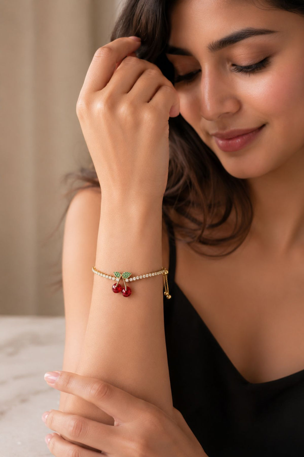 Gold Plated Cherry Charm Bracelet