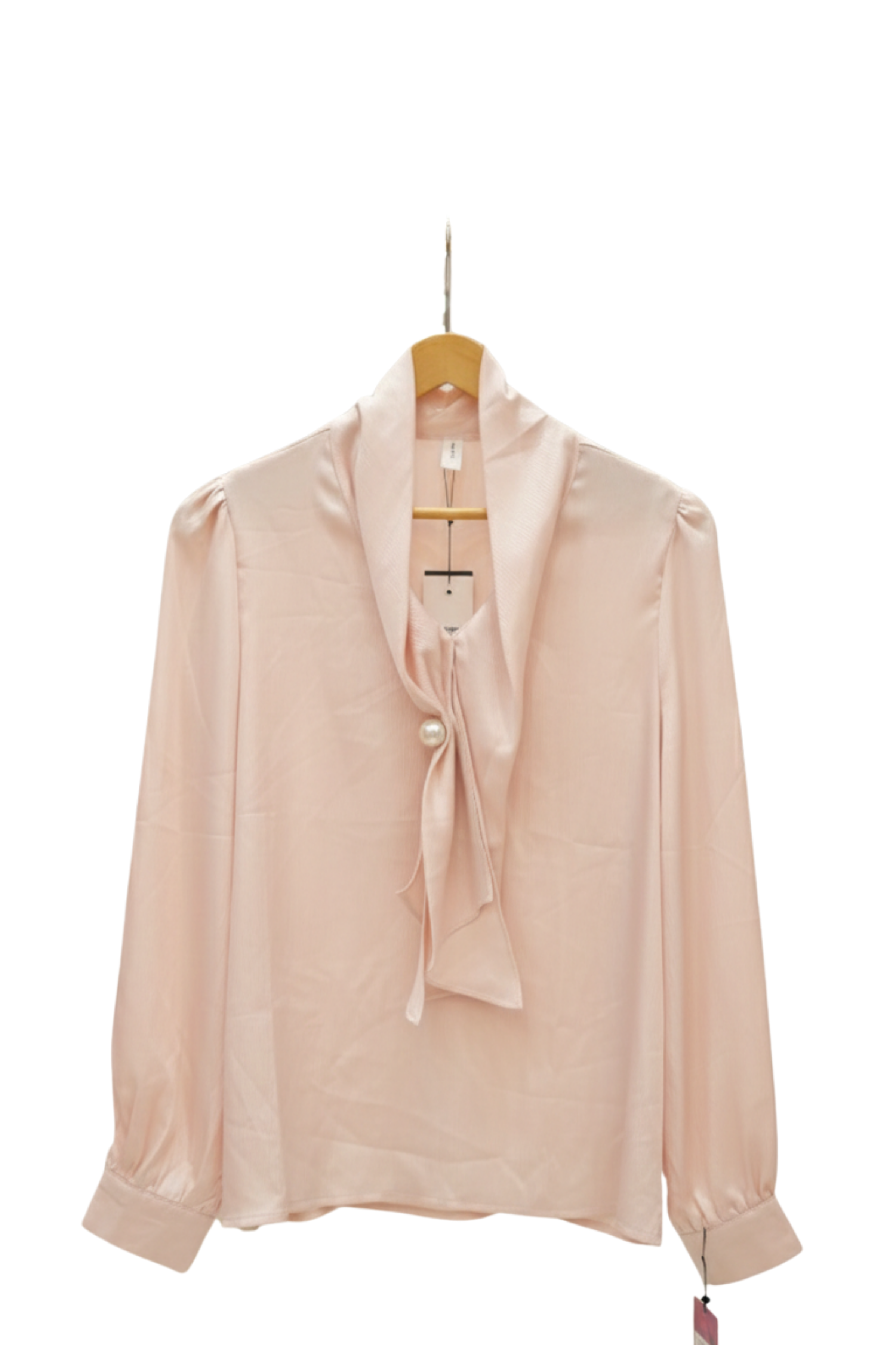 Blush Pink Elegant Bow Neck Office Wear Top for Women