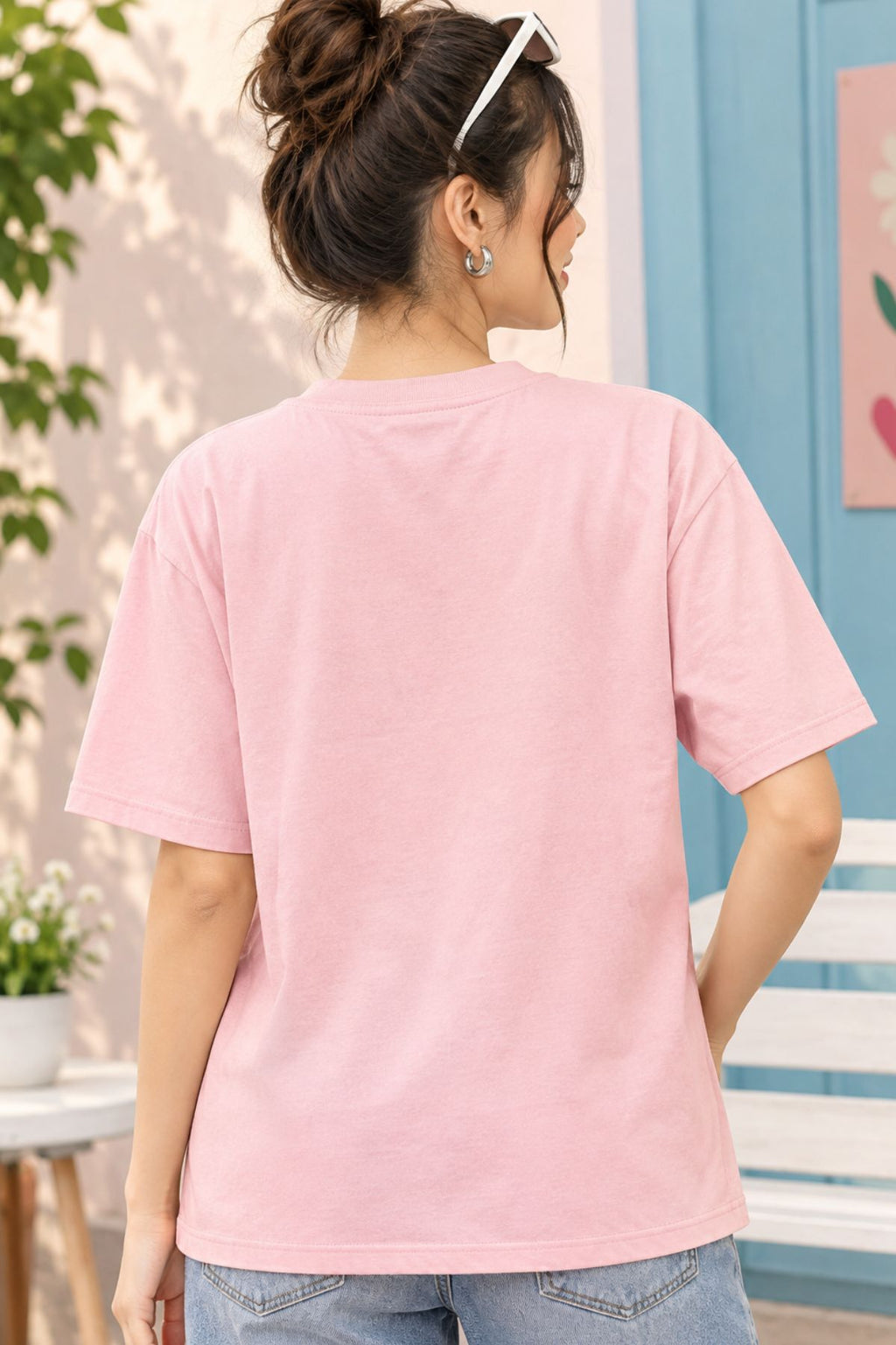 Pink Polaroid Snack Round Neck Half Sleeve T-Shirt