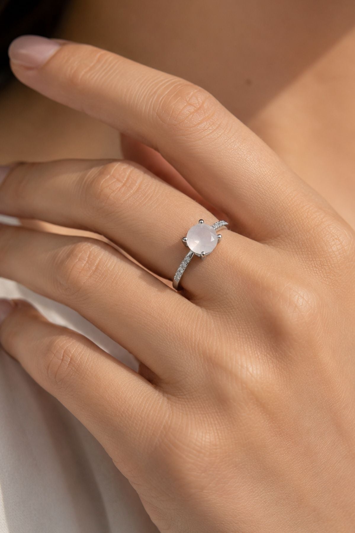 Stone Studded Silver Ring – White Stainless Steel Ring