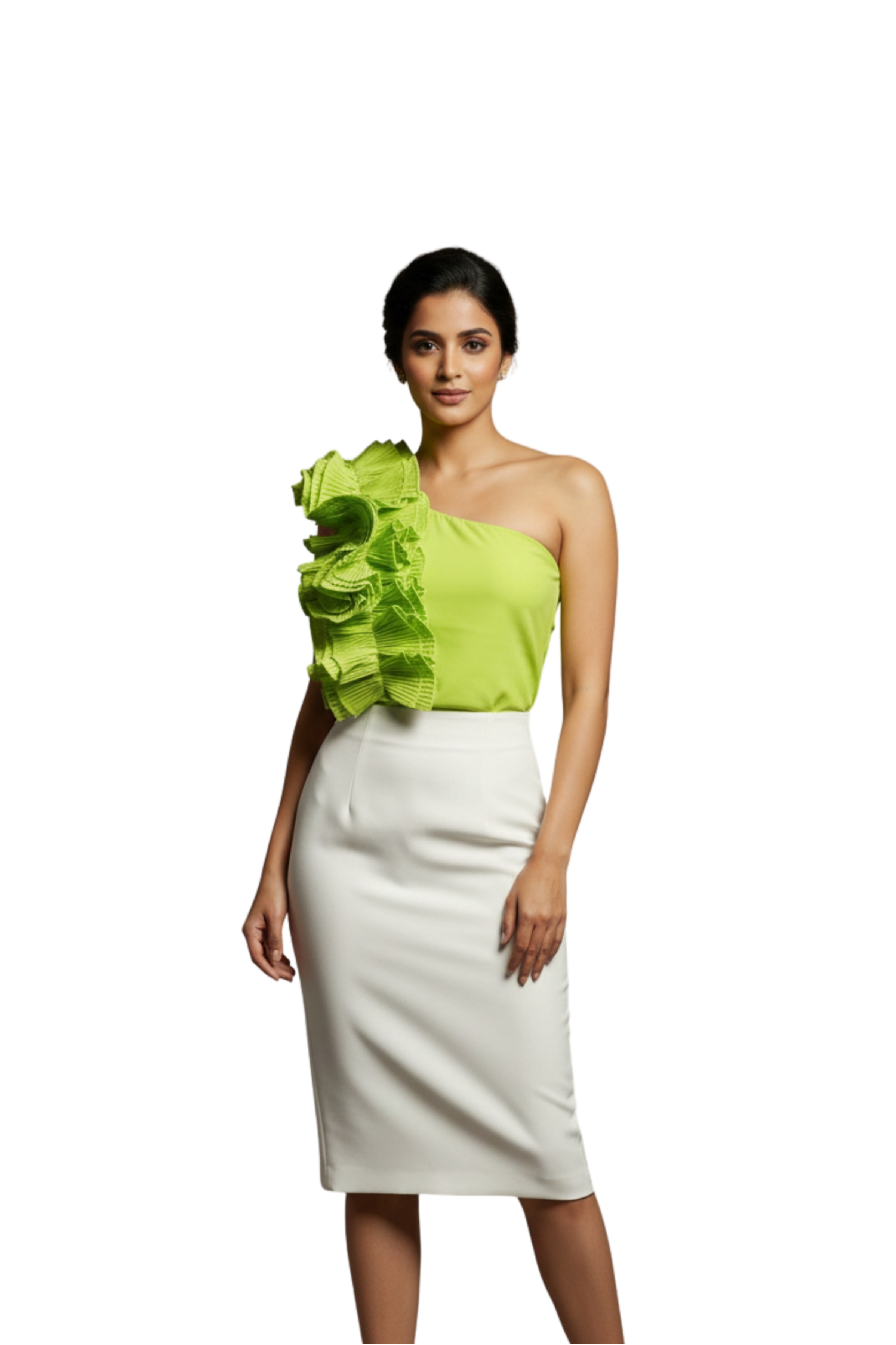 Neon Green One-Shoulder Ruffle Crop Top – Statement Party & Club Wear