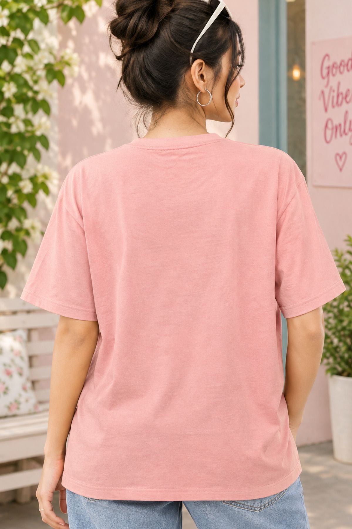 Typography Motif Dusky Pink Round Neck Half Sleeve T-Shirt
