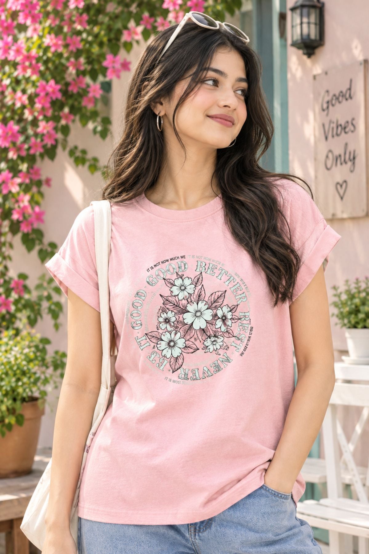 Light Pink Floral Graphic Sleeveless T-Shirt