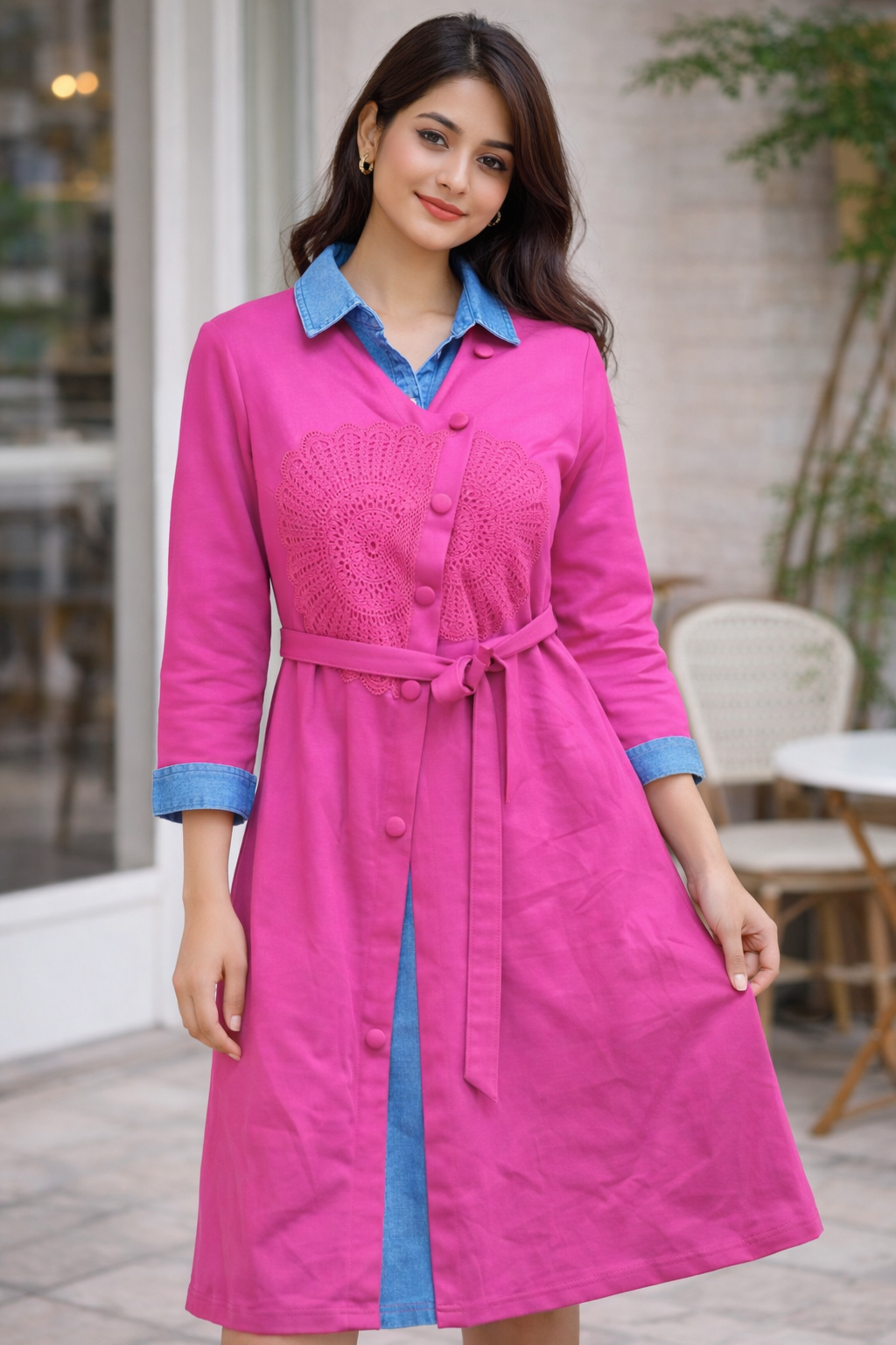 Rosé Mandala Denim-Fusion Dress