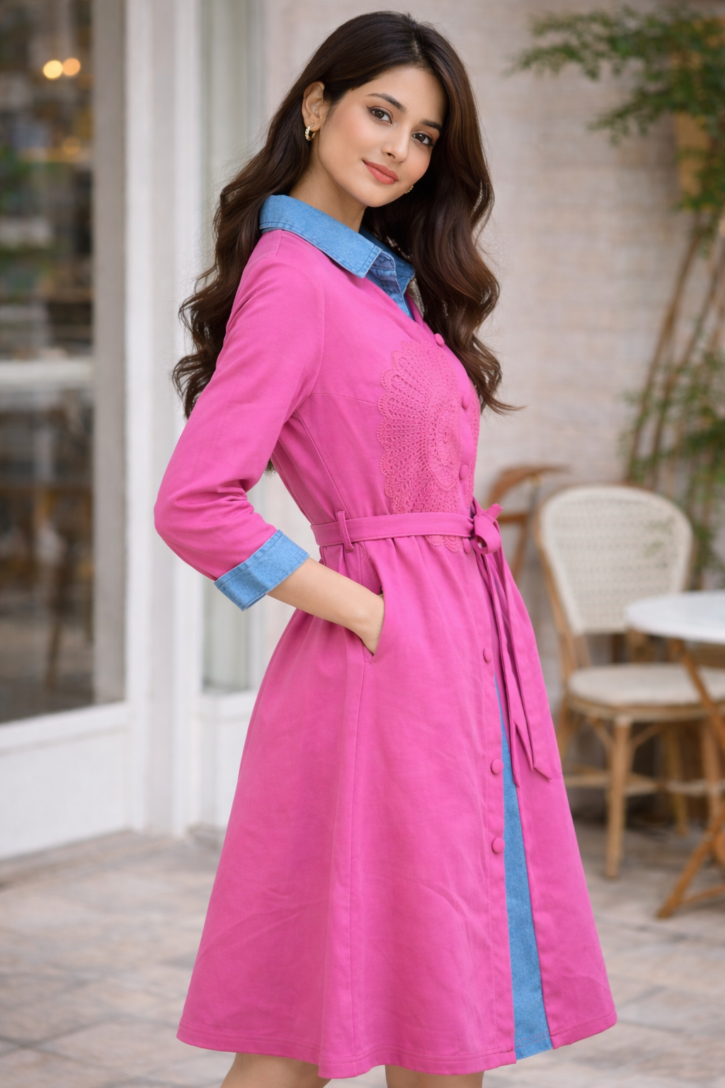 Rosé Mandala Denim-Fusion Dress