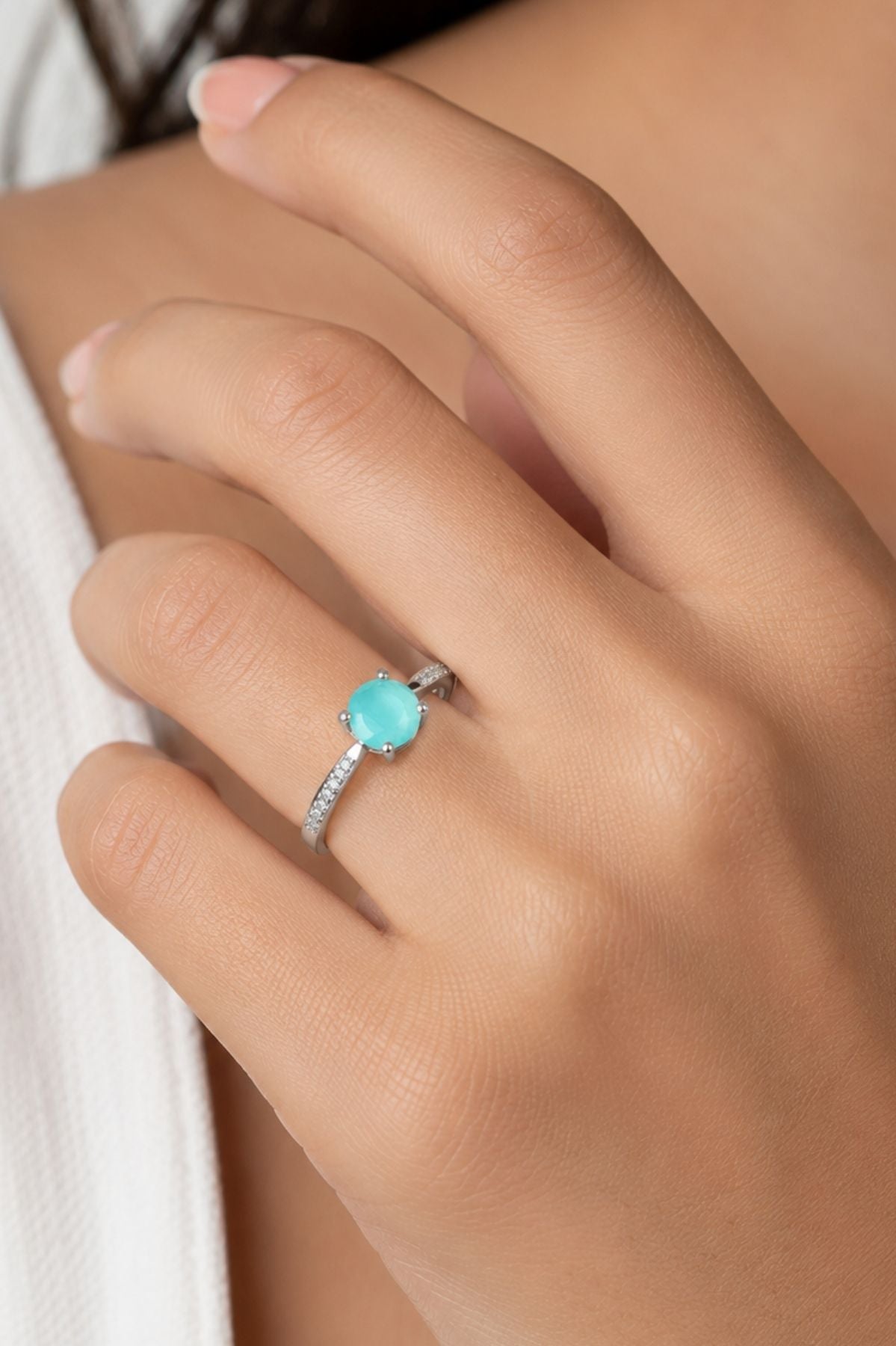 Sea Foam Green Stone Studded Ring – Stainless Steel Ring