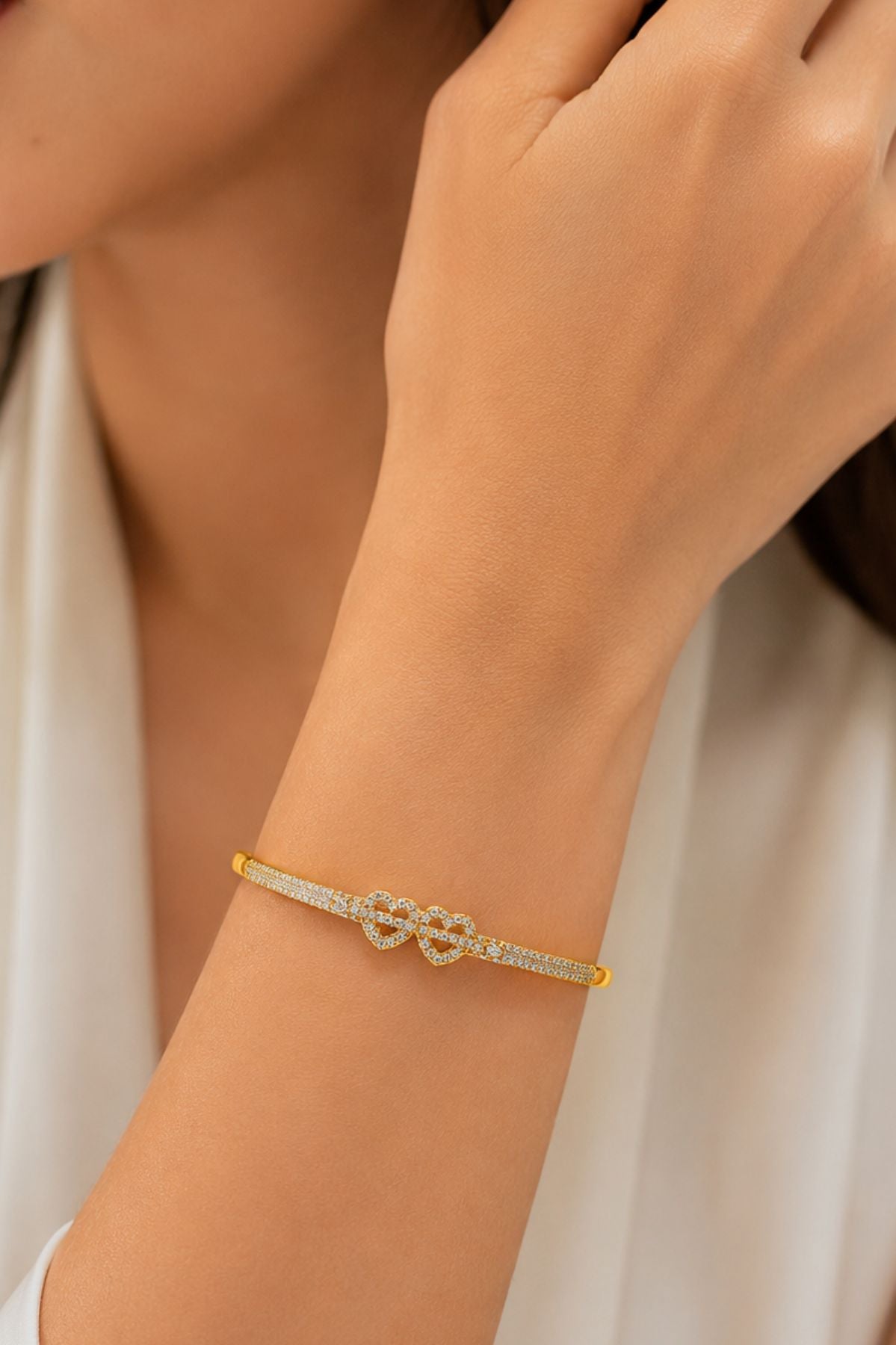 Gold Plated Double Heart Kada Bracelet
