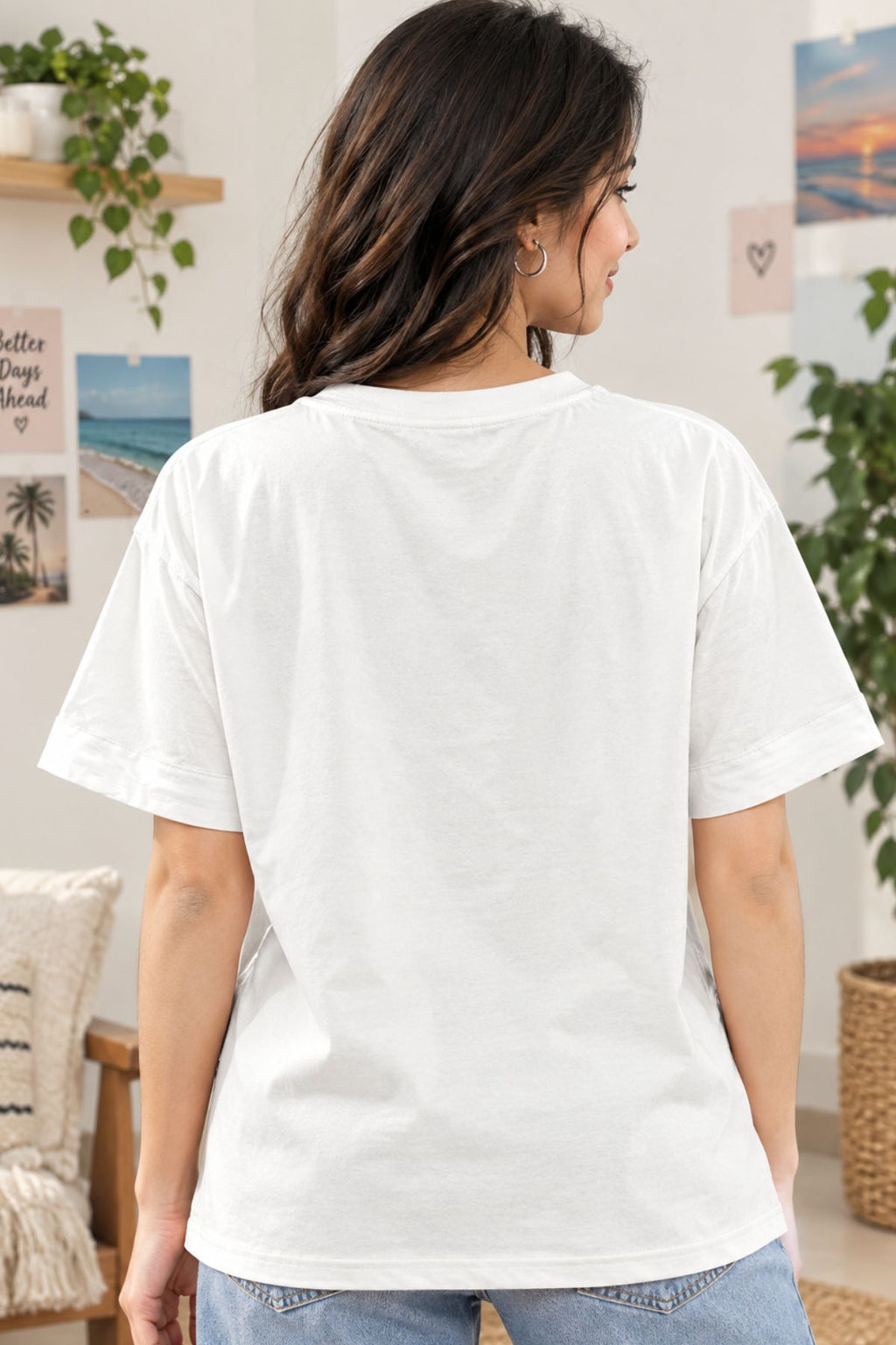 Rhea White Round Neck Half Sleeve T-Shirt