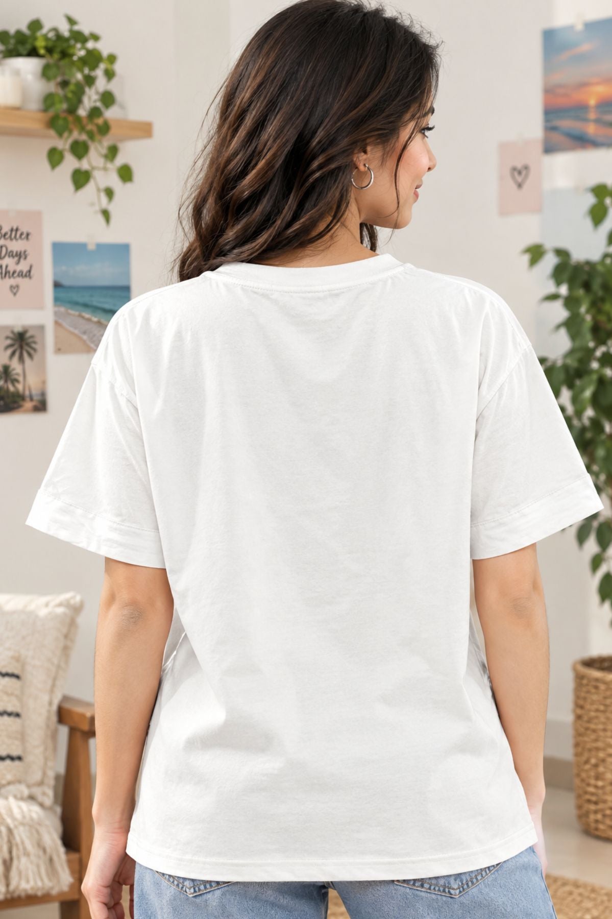 Rhea White Round Neck Half Sleeve T-Shirt
