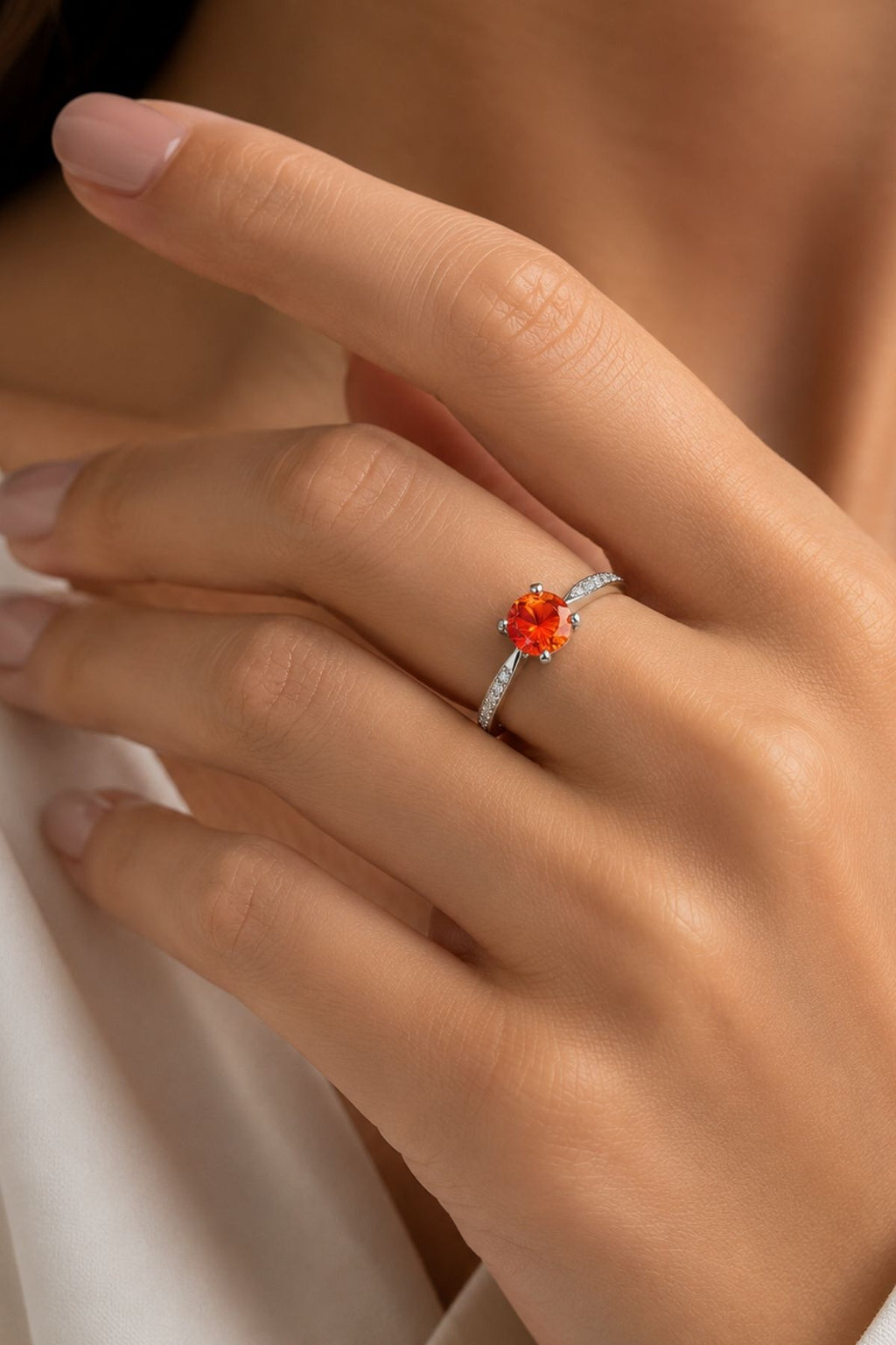 Orange Stone Studded Ring – Stainless Steel Fashion Ring