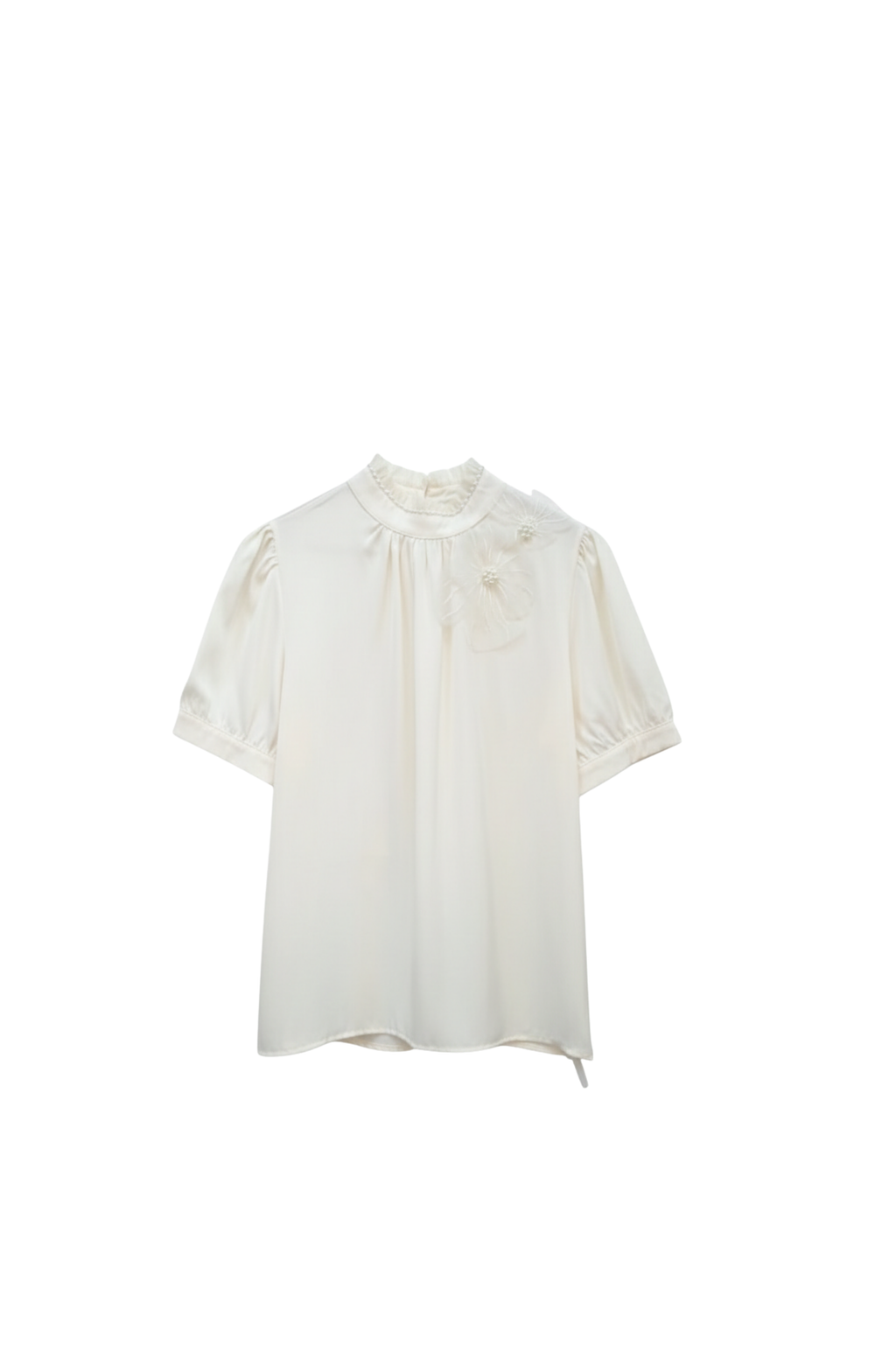Ivory White Floral Appliqué Mock Neck Office Wear Top for Women