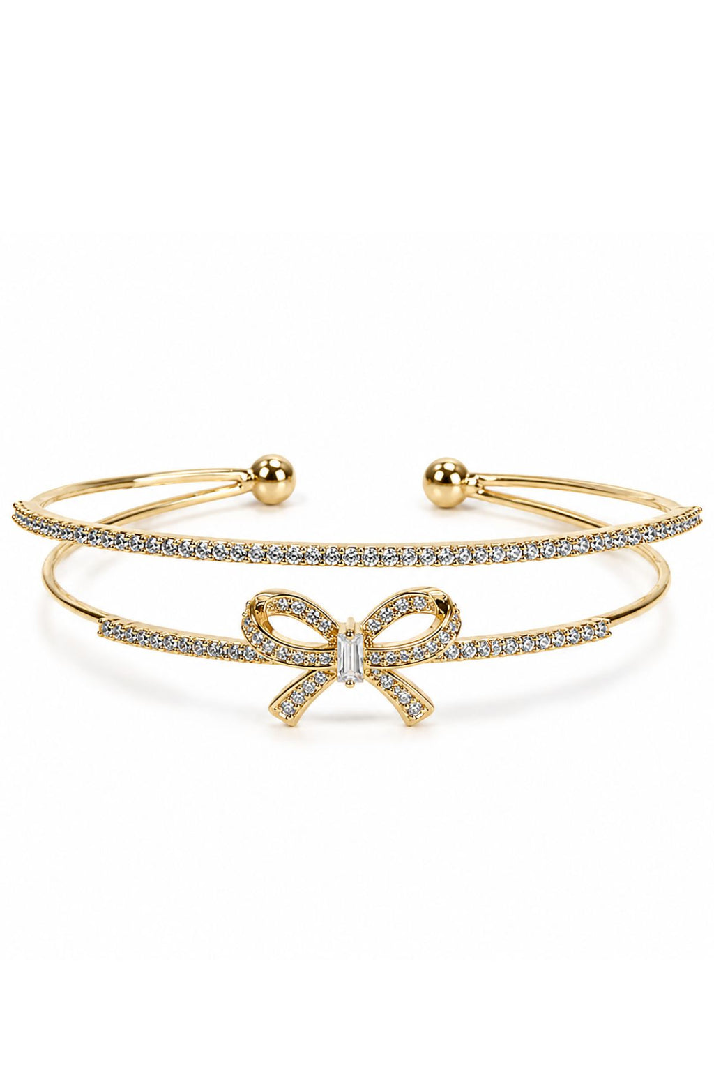 Gold-Plated Crystal Bow Kada Bracelet – Stainless Steel Bangle
