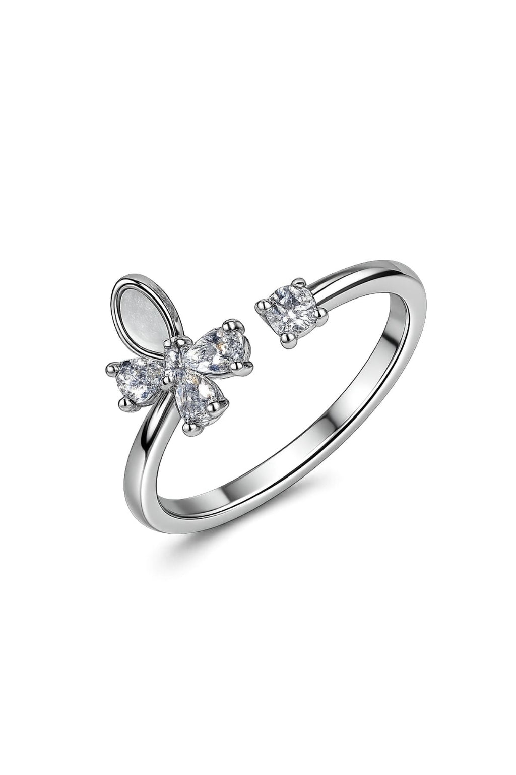 Cubic Stone Butterfly Ring – Silver Stainless Steel Ring