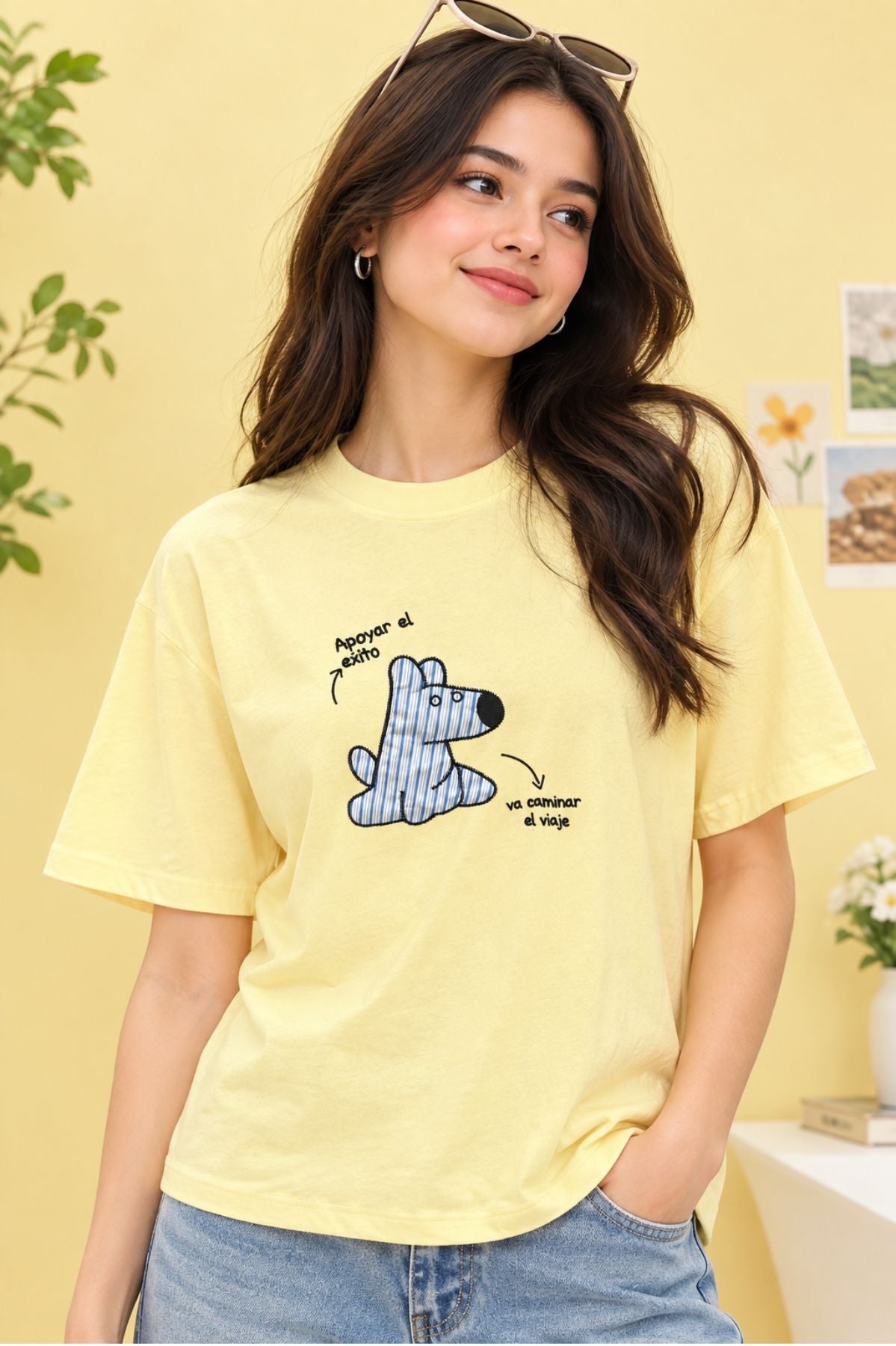 Rhea Light Yellow Round Neck Half Sleeve T-Shirt