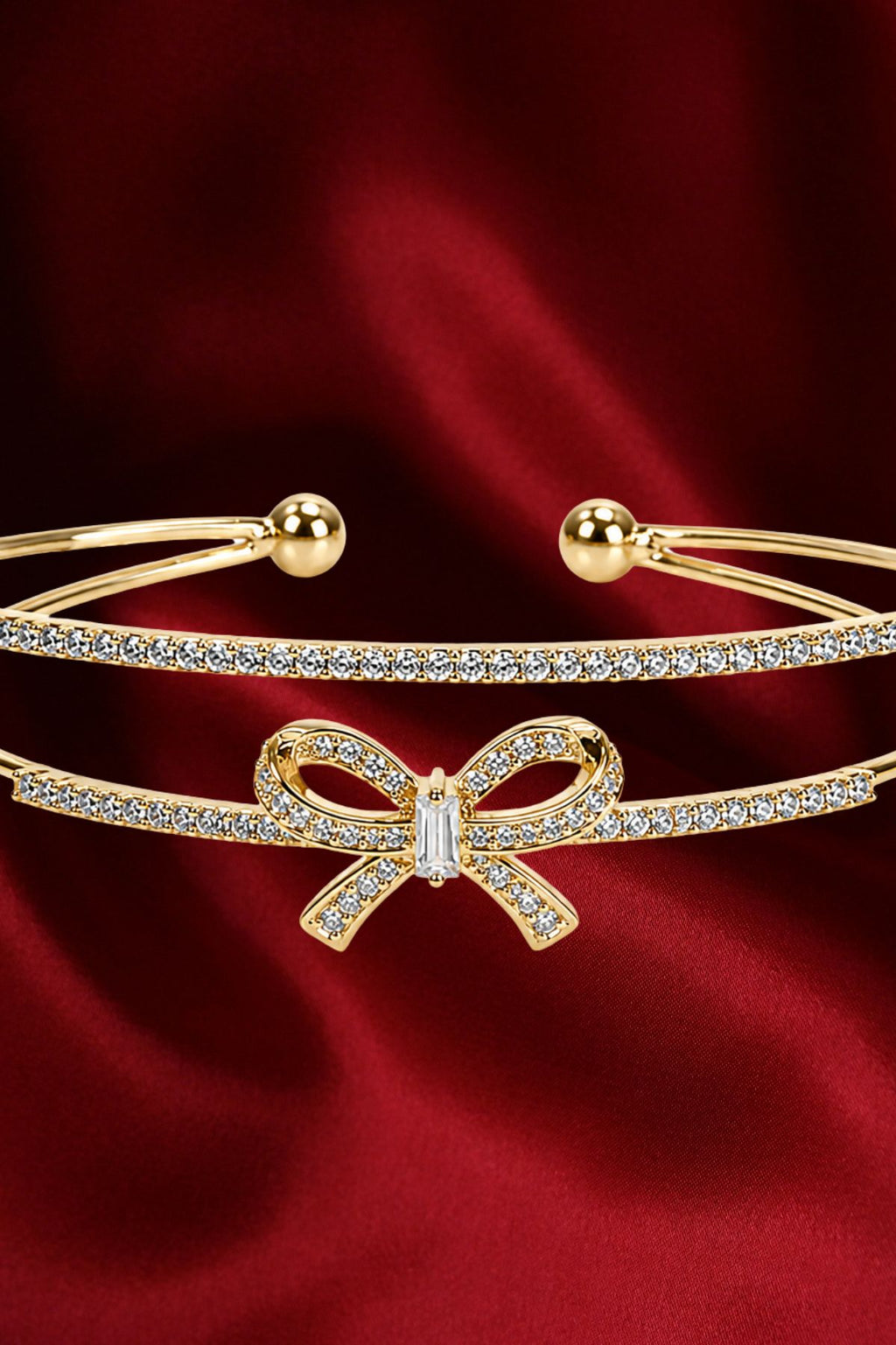 Gold-Plated Crystal Bow Kada Bracelet – Stainless Steel Bangle
