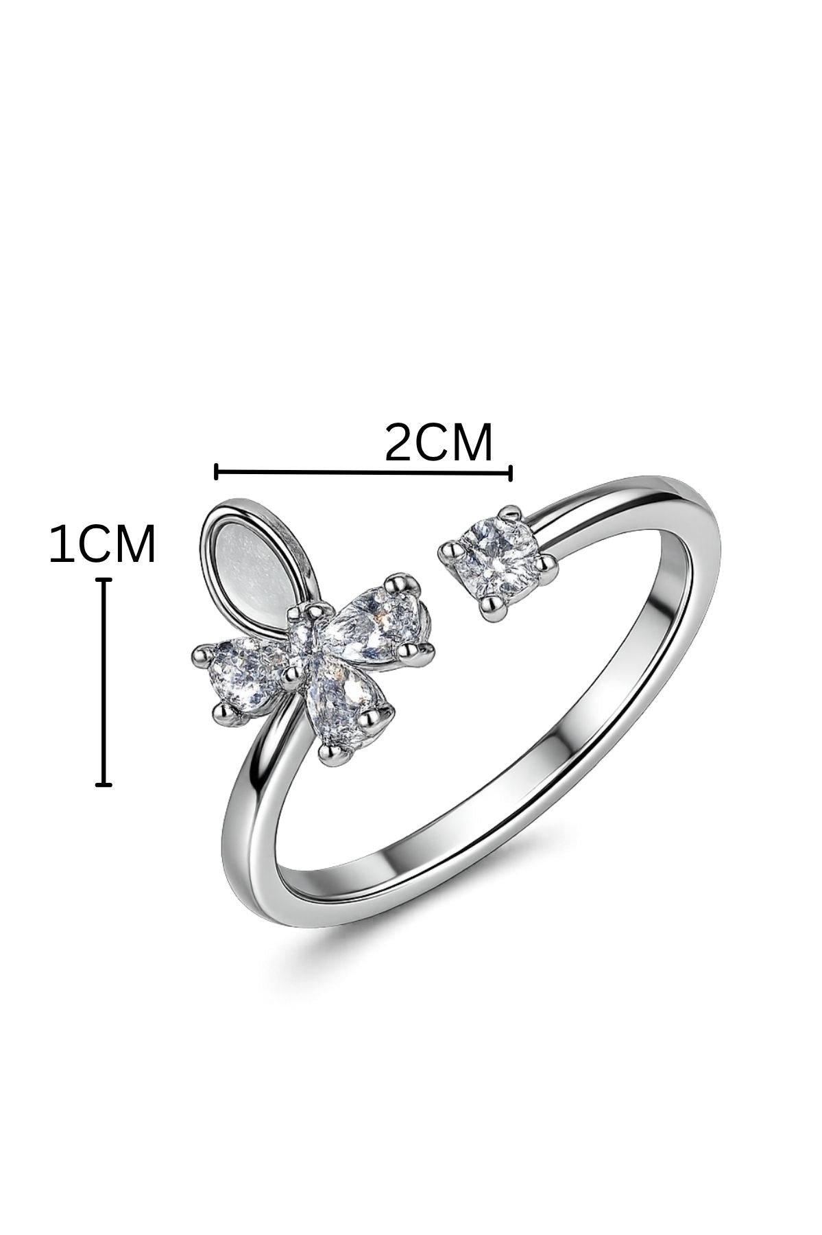 Cubic Stone Butterfly Ring – Silver Stainless Steel Ring