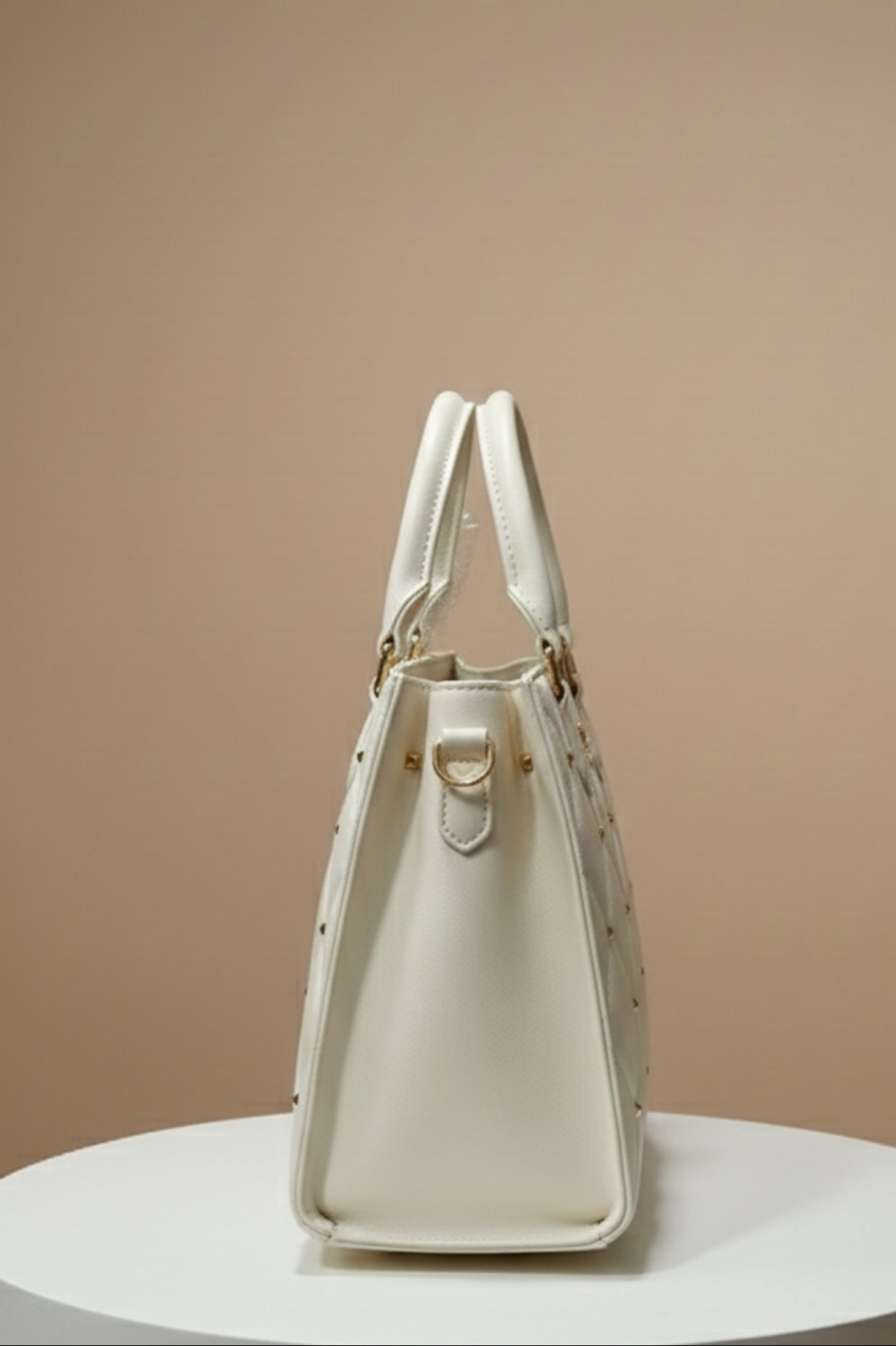 Lavie Luxe Medium Studded Quilted Satchel Bag – Off White