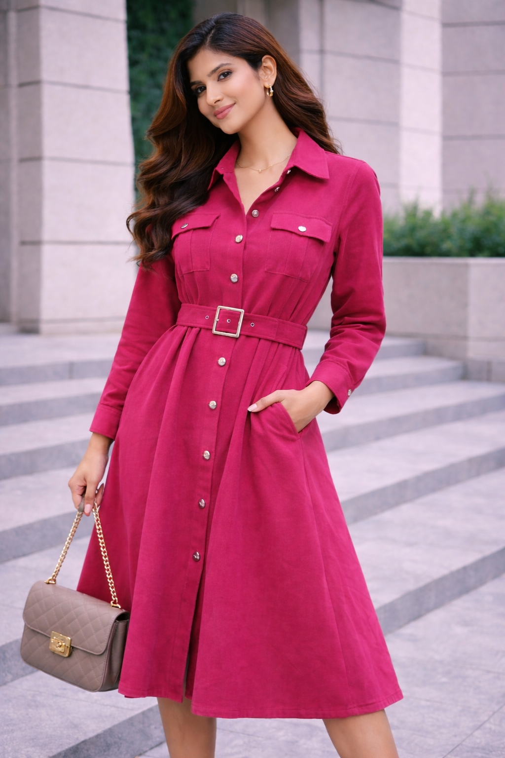 Berry Blush Belted Dress