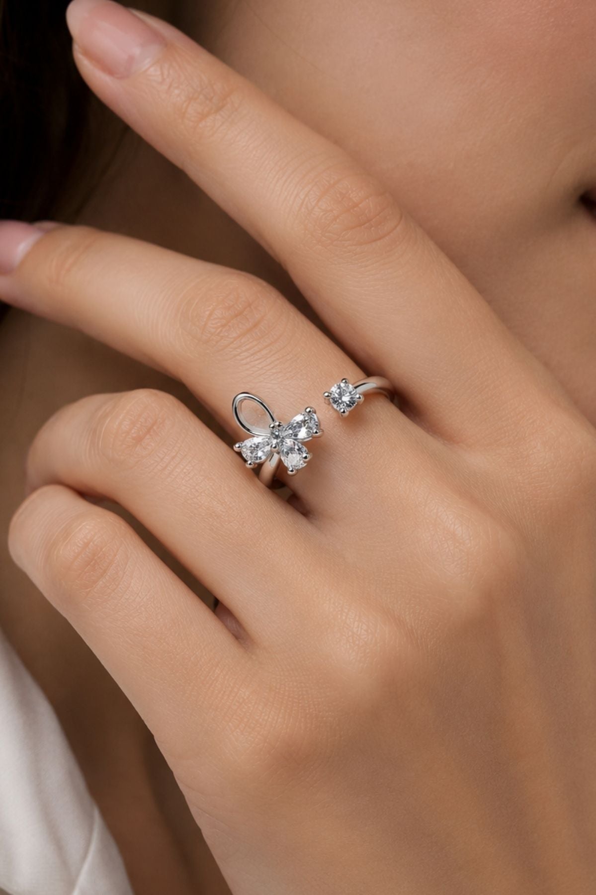 Cubic Stone Butterfly Ring – Silver Stainless Steel Ring