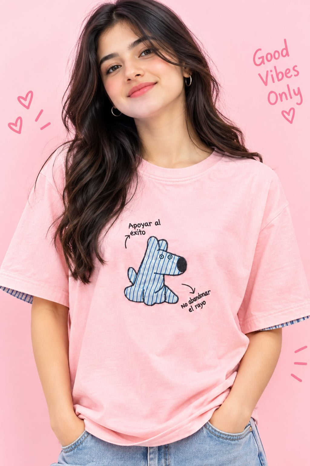 Rhea Baby Pink Round Neck Half Sleeve T-Shirt