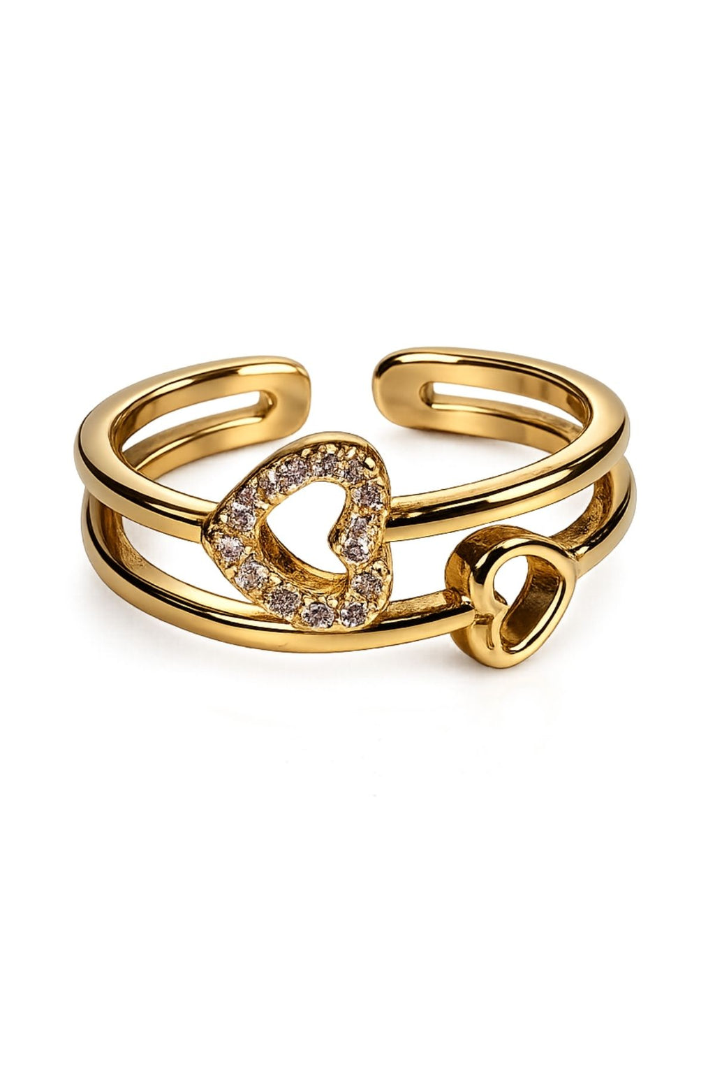 Adjustable Two Heart Ring – Gold Stainless Steel Ring