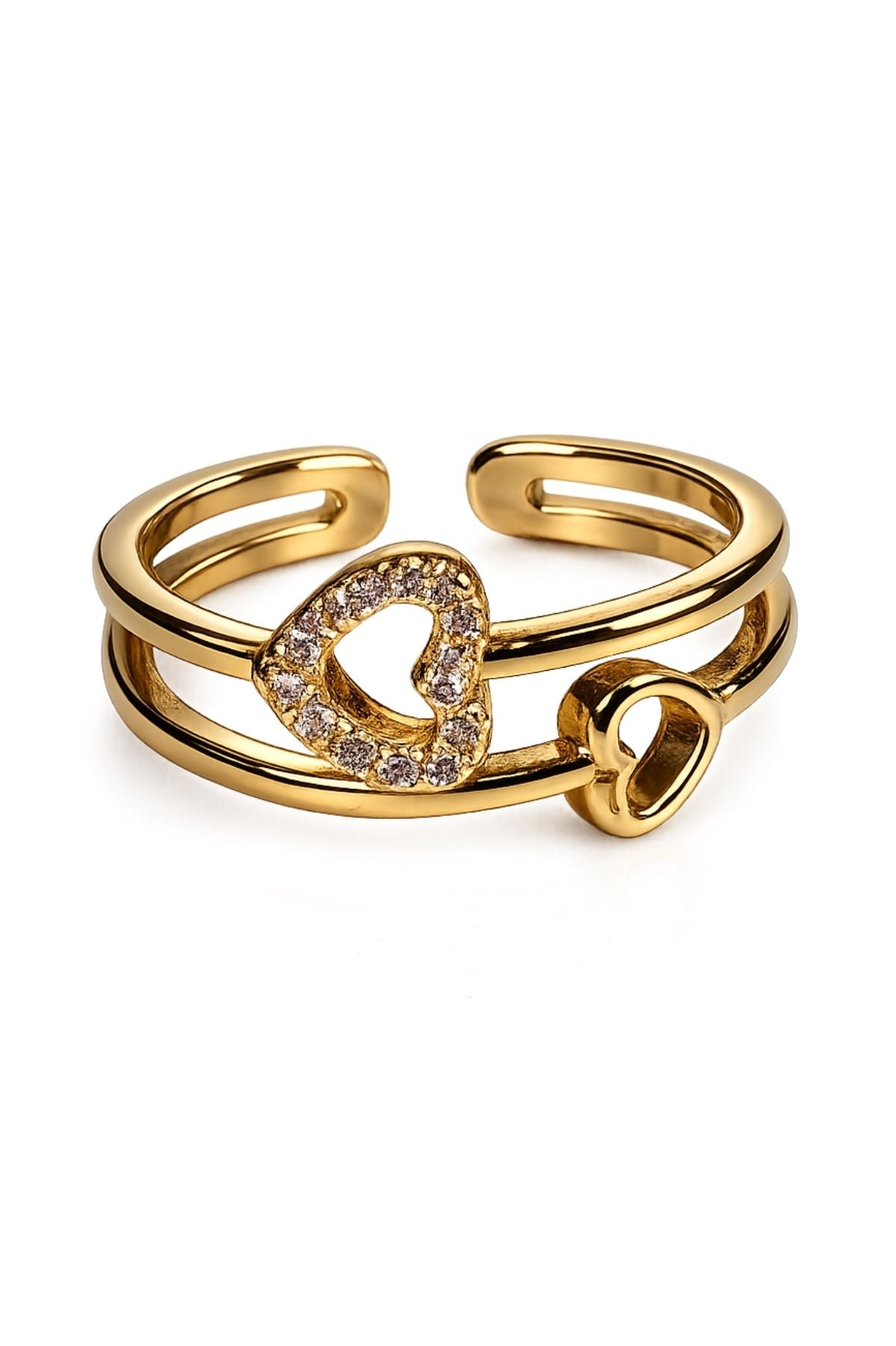 Adjustable Two Heart Ring – Gold Stainless Steel Ring
