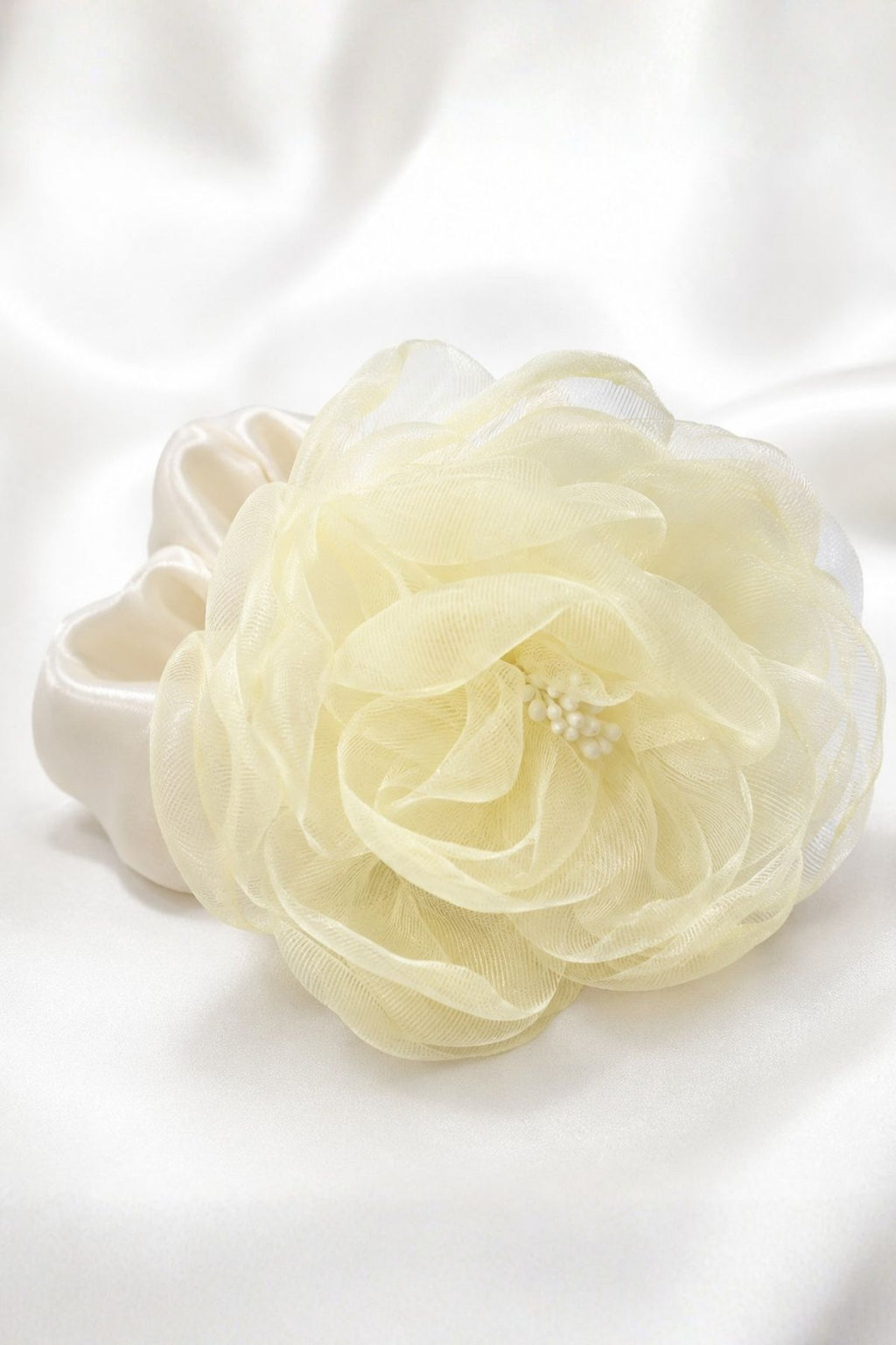 Blush Bloom Hair Tie - Elegant Sheer Mesh Floral Hair Accessory
