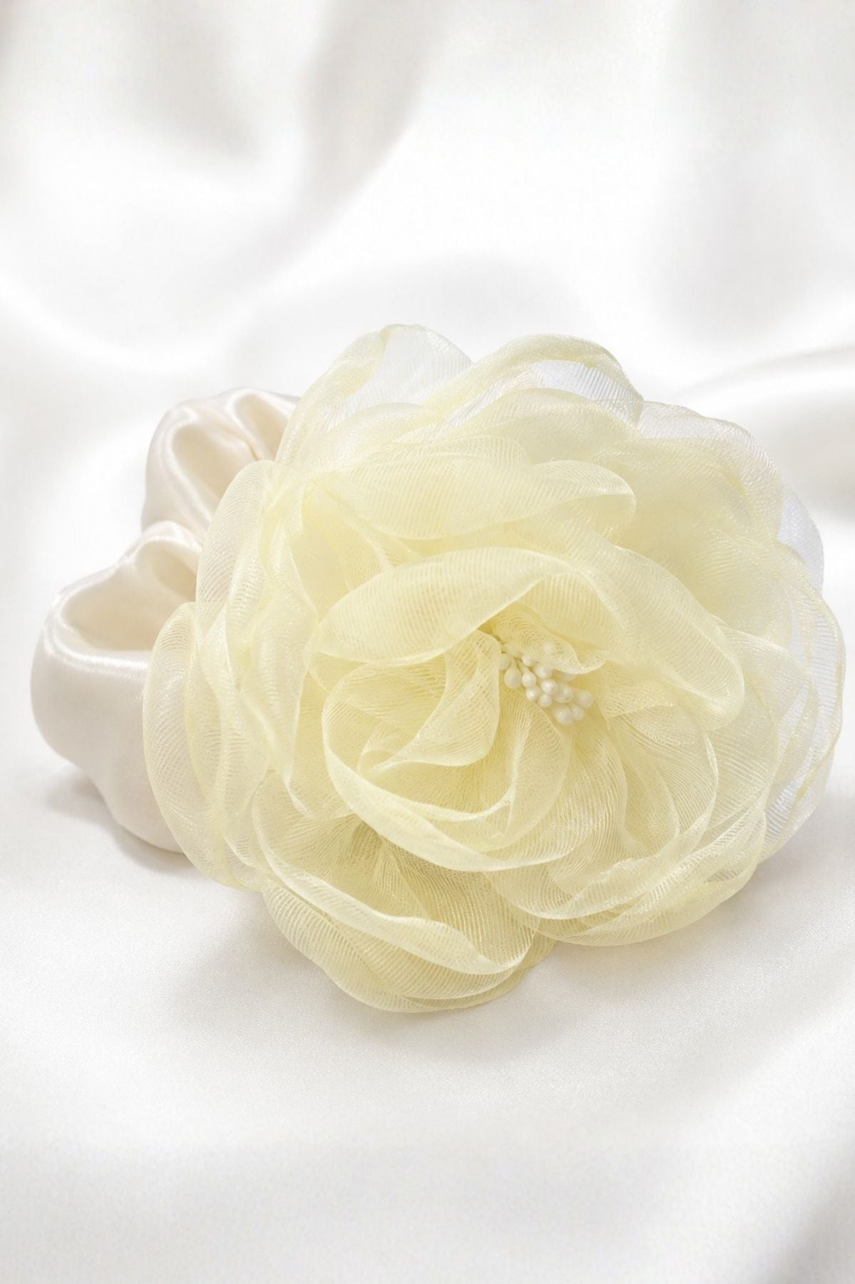 Blush Bloom Hair Tie - Elegant Sheer Mesh Floral Hair Accessory