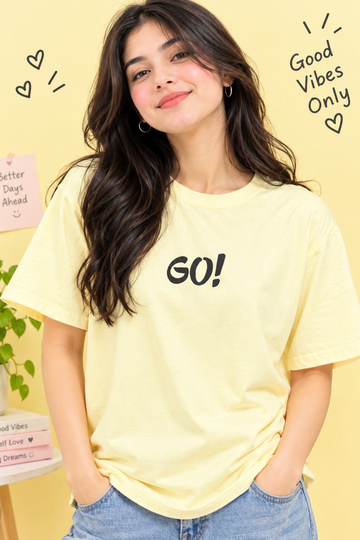 Kiara Light Yellow Round Neck Half Sleeve T-Shirt