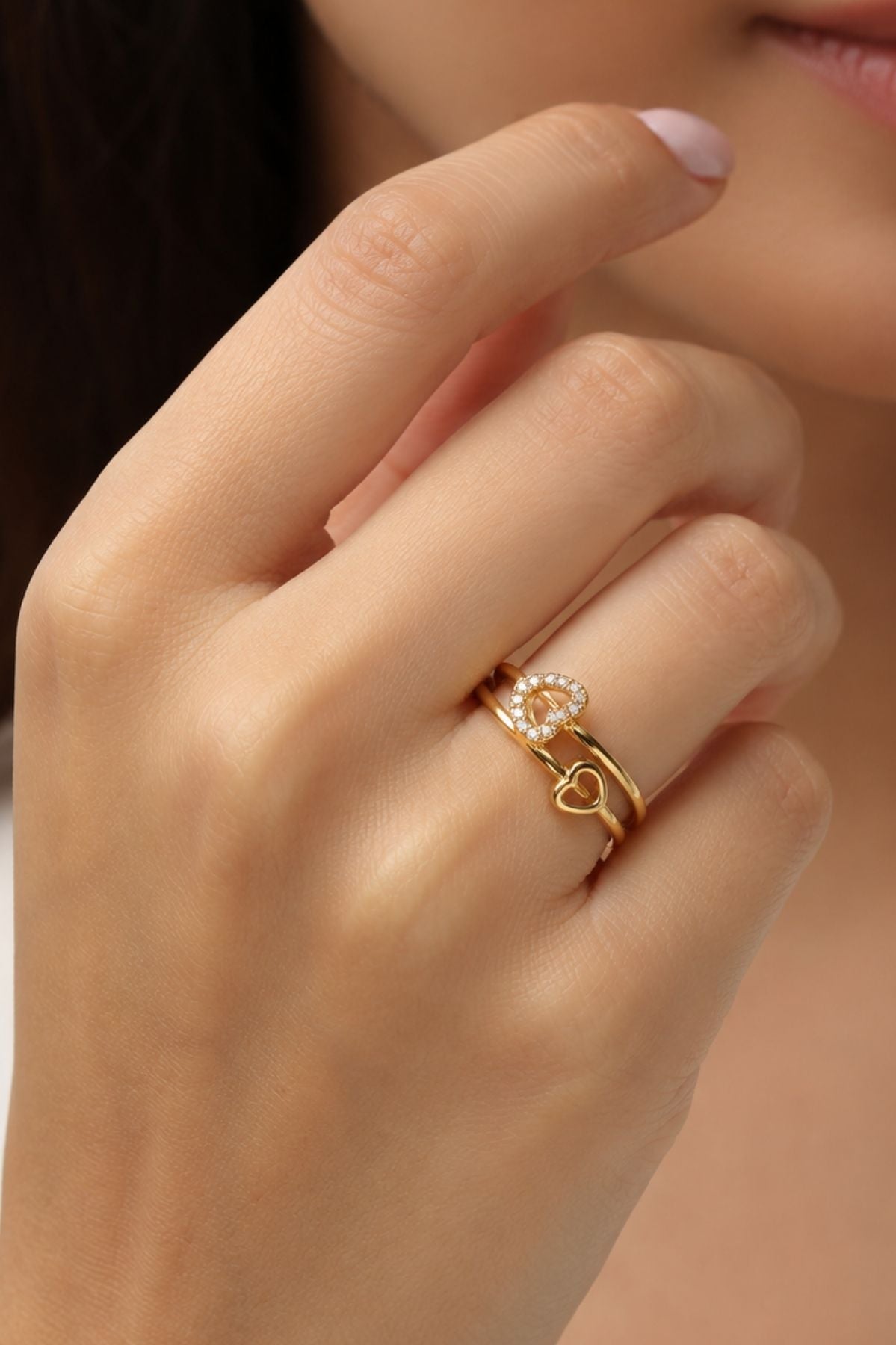 Adjustable Two Heart Ring – Gold Stainless Steel Ring