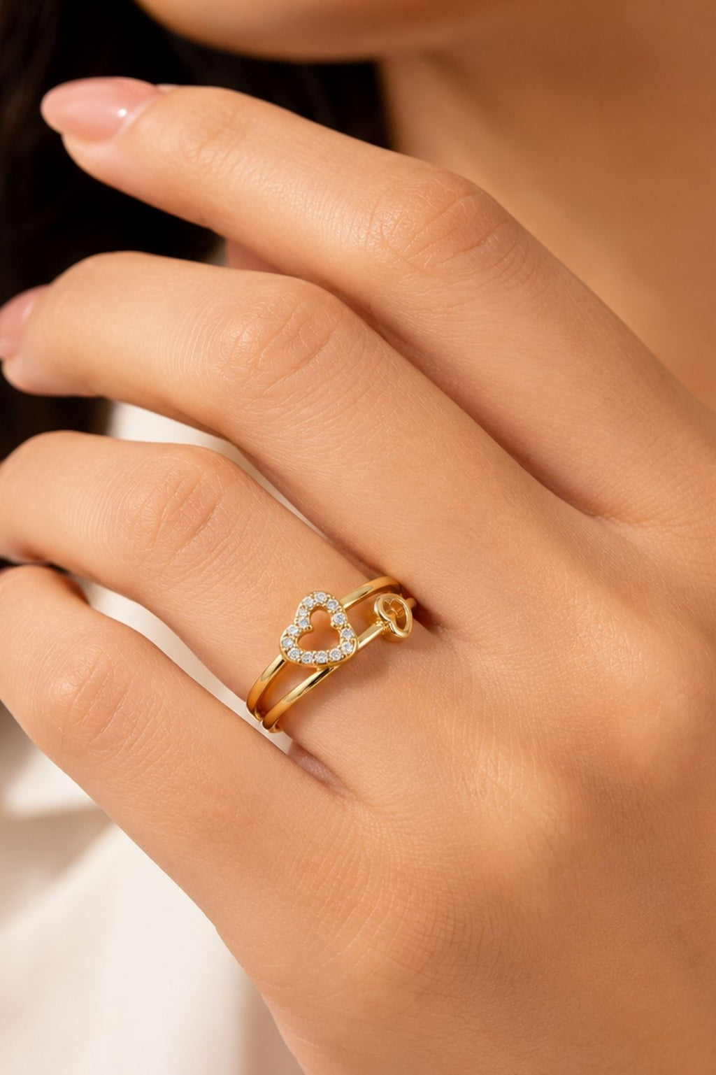 Adjustable Two Heart Ring – Gold Stainless Steel Ring