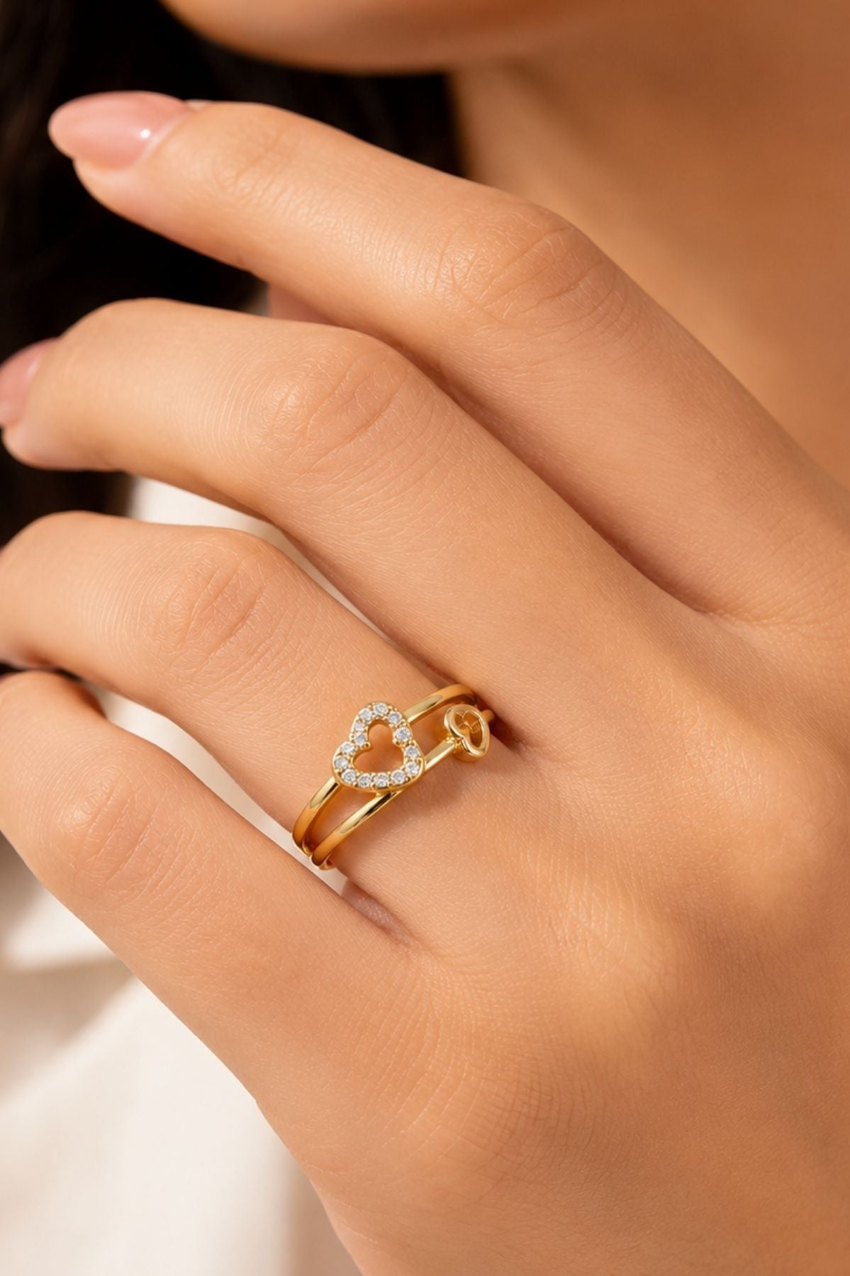 Adjustable Two Heart Ring – Gold Stainless Steel Ring