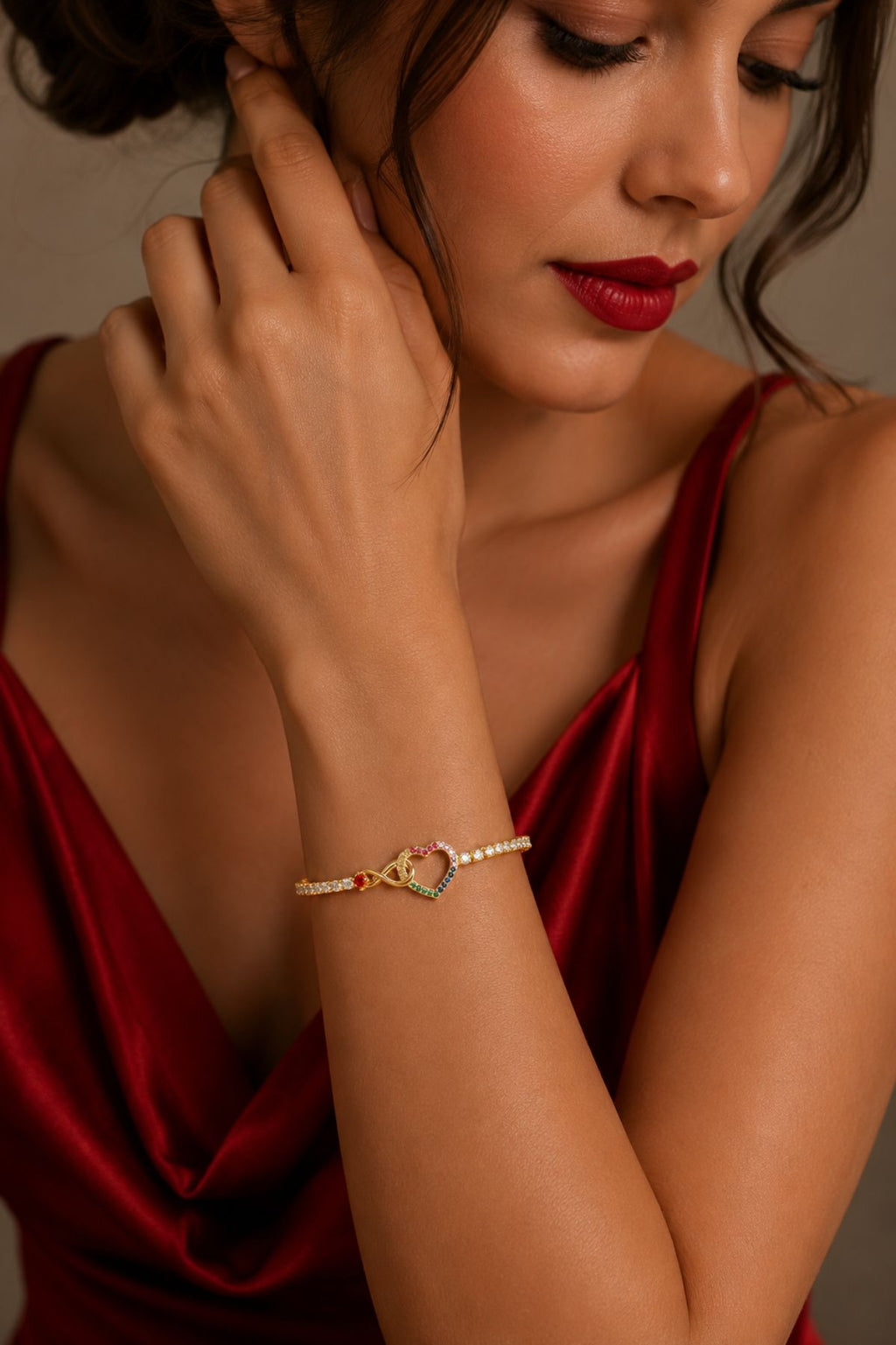Gold Plated Infinity Rainbow Heart Bracelet