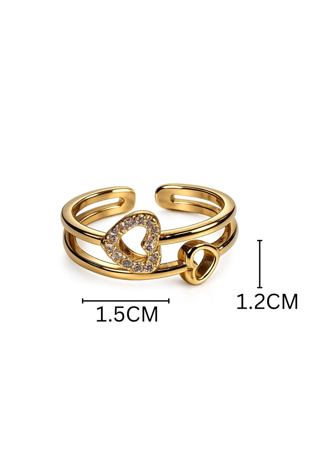 Adjustable Two Heart Ring – Gold Stainless Steel Ring