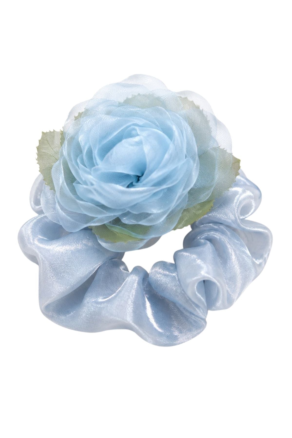Blush Bloom Hair Tie , Blue Sheer Mesh Floral Hair Accessory