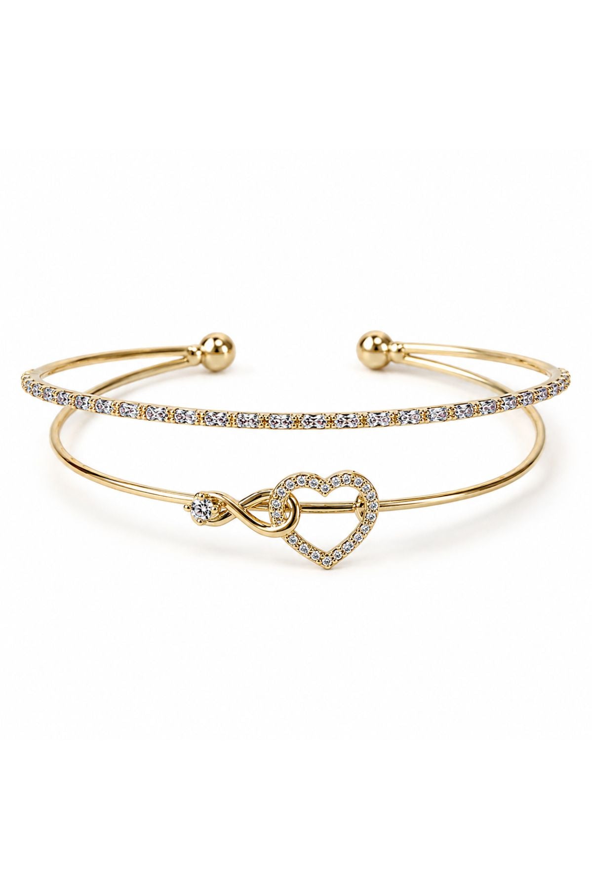 Gold Crystal Diamond Heart Cuff Kada – Stainless Steel Bracelet
