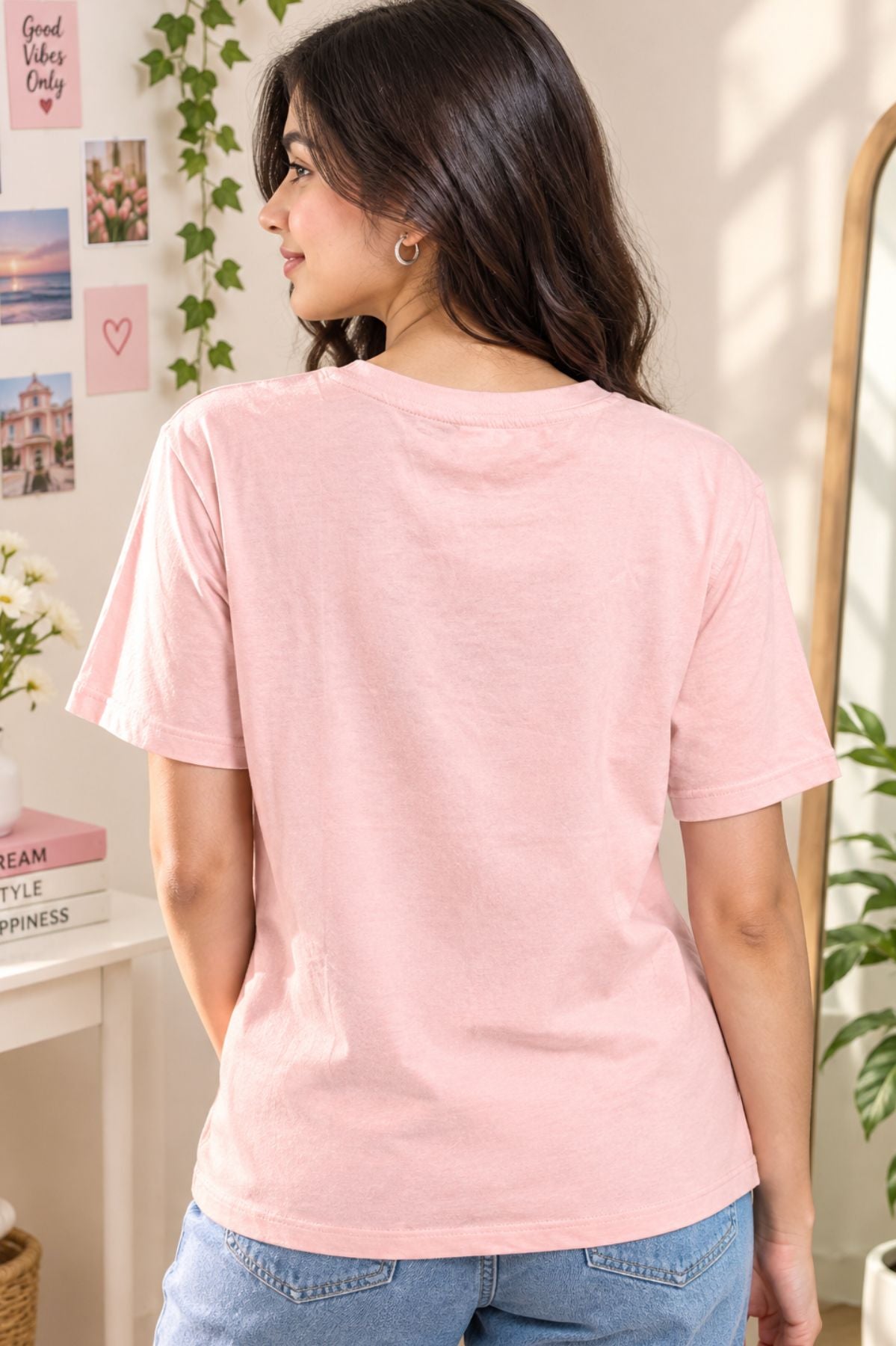 Kiara Pink Round Neck Half Sleeve T-Shirt