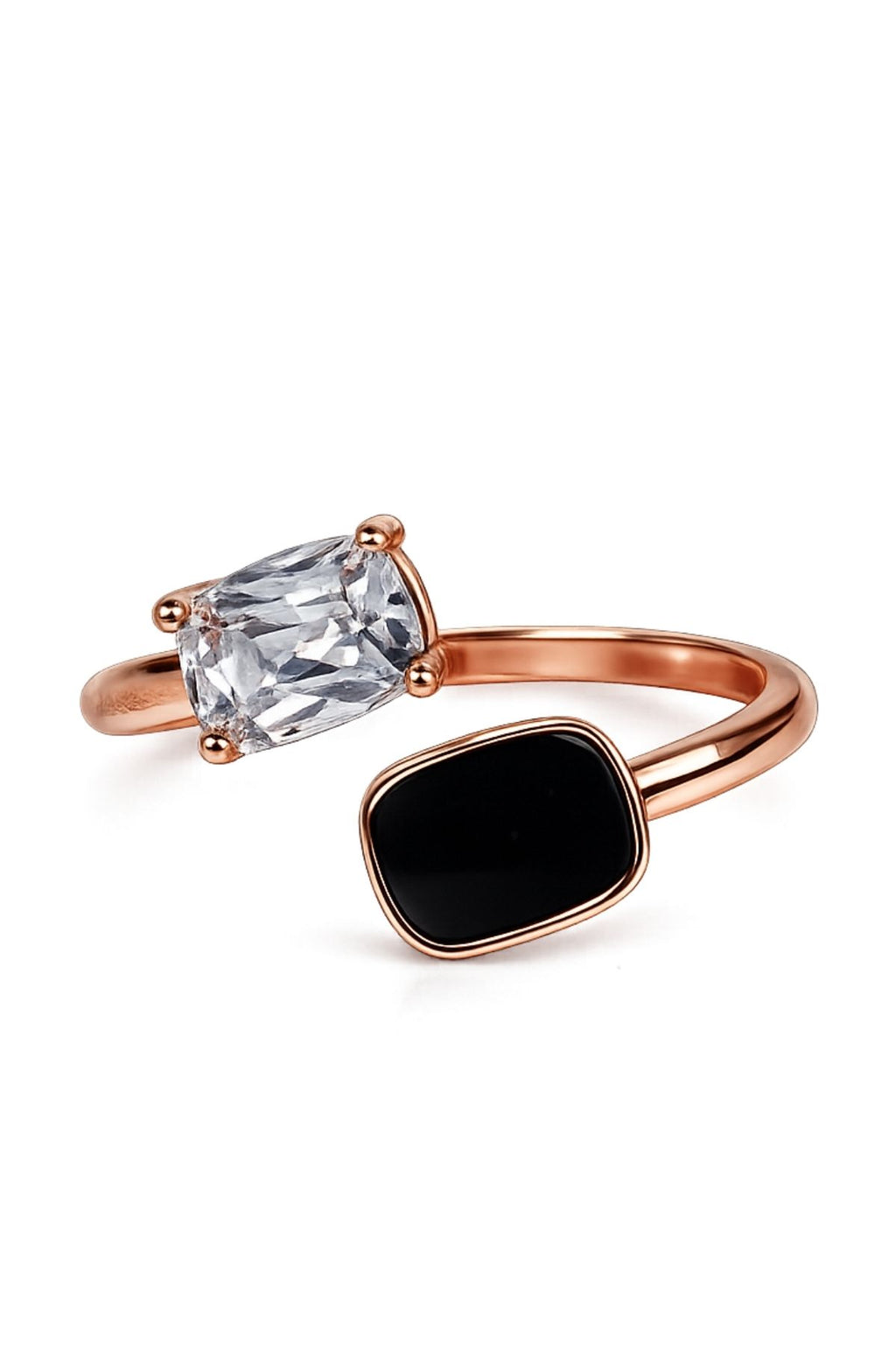 Crystal & Black Enamel Rose Gold Ring – Stainless Steel Ring