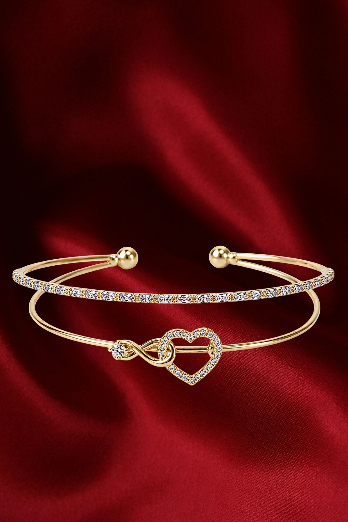 Gold Crystal Diamond Heart Cuff Kada – Stainless Steel Bracelet