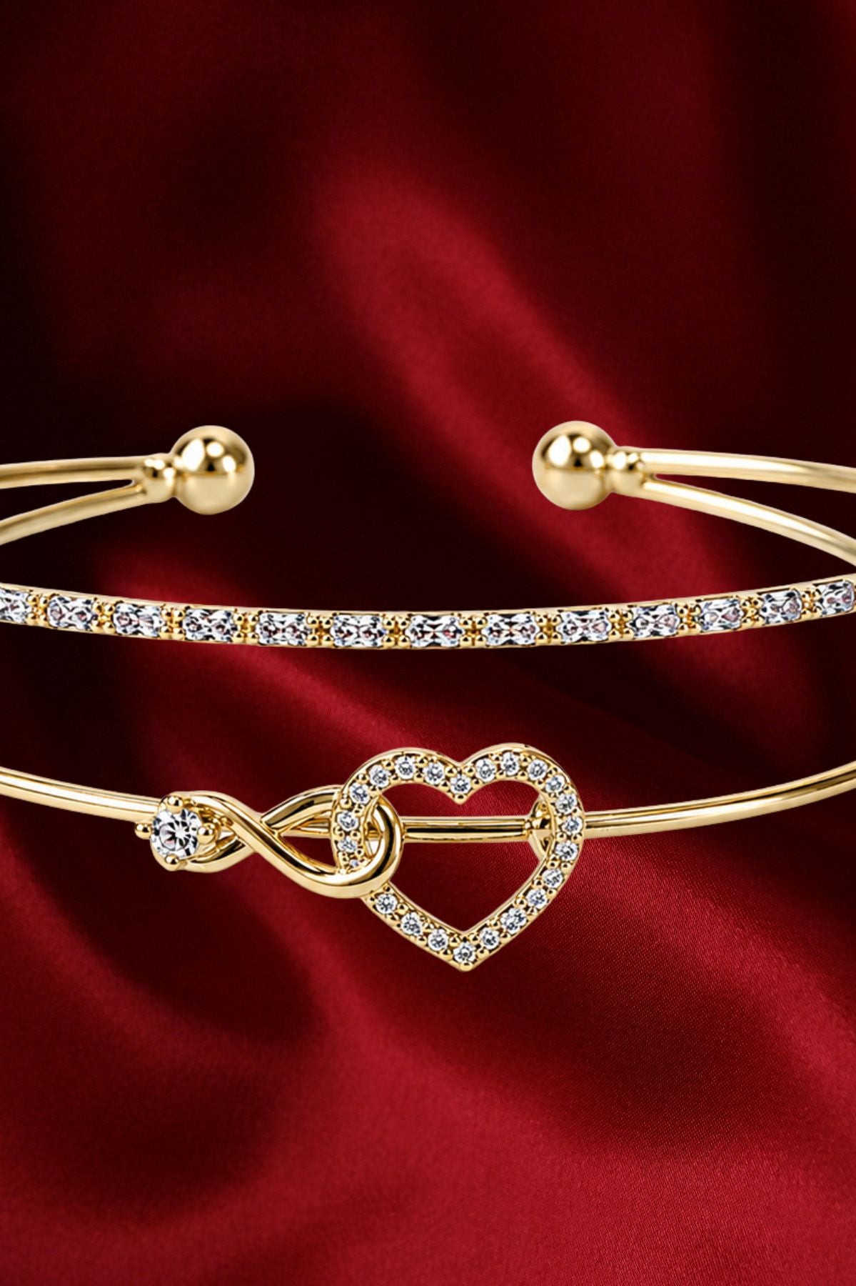 Gold Crystal Diamond Heart Cuff Kada – Stainless Steel Bracelet