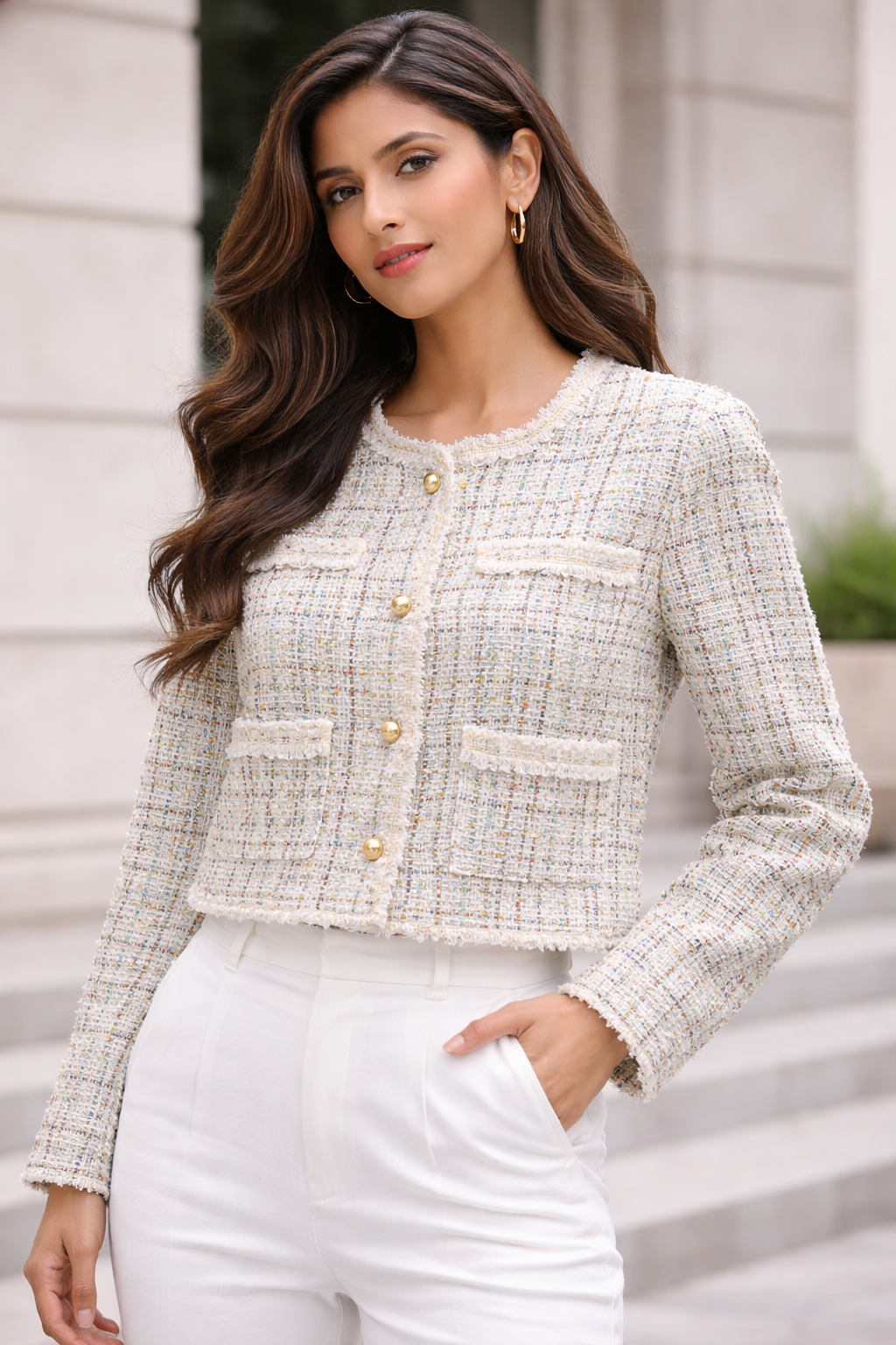 Pastel Élégance Tweed Crop Jacket ⭐