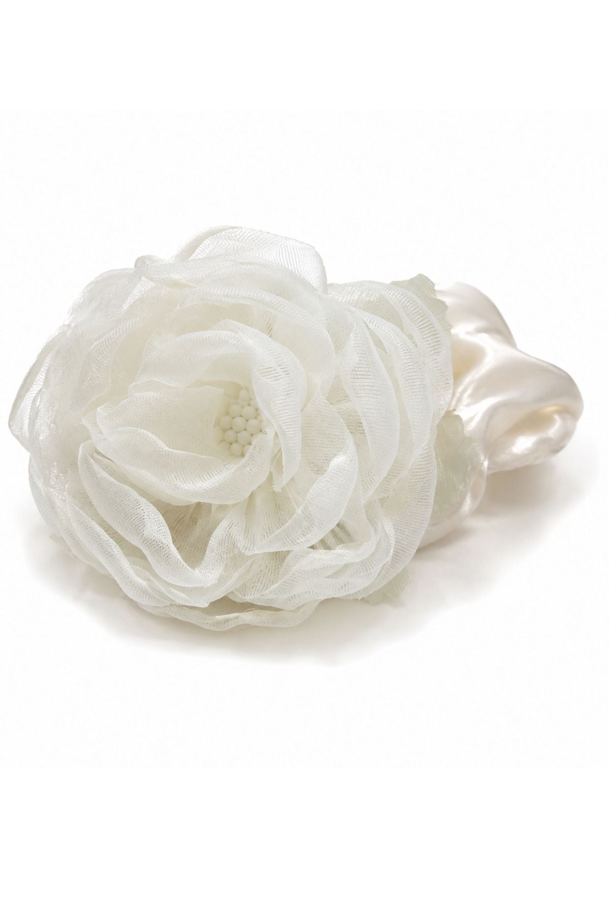 Blush Bloom Hair Tie, White Sheer Mesh Floral Hair Accessory