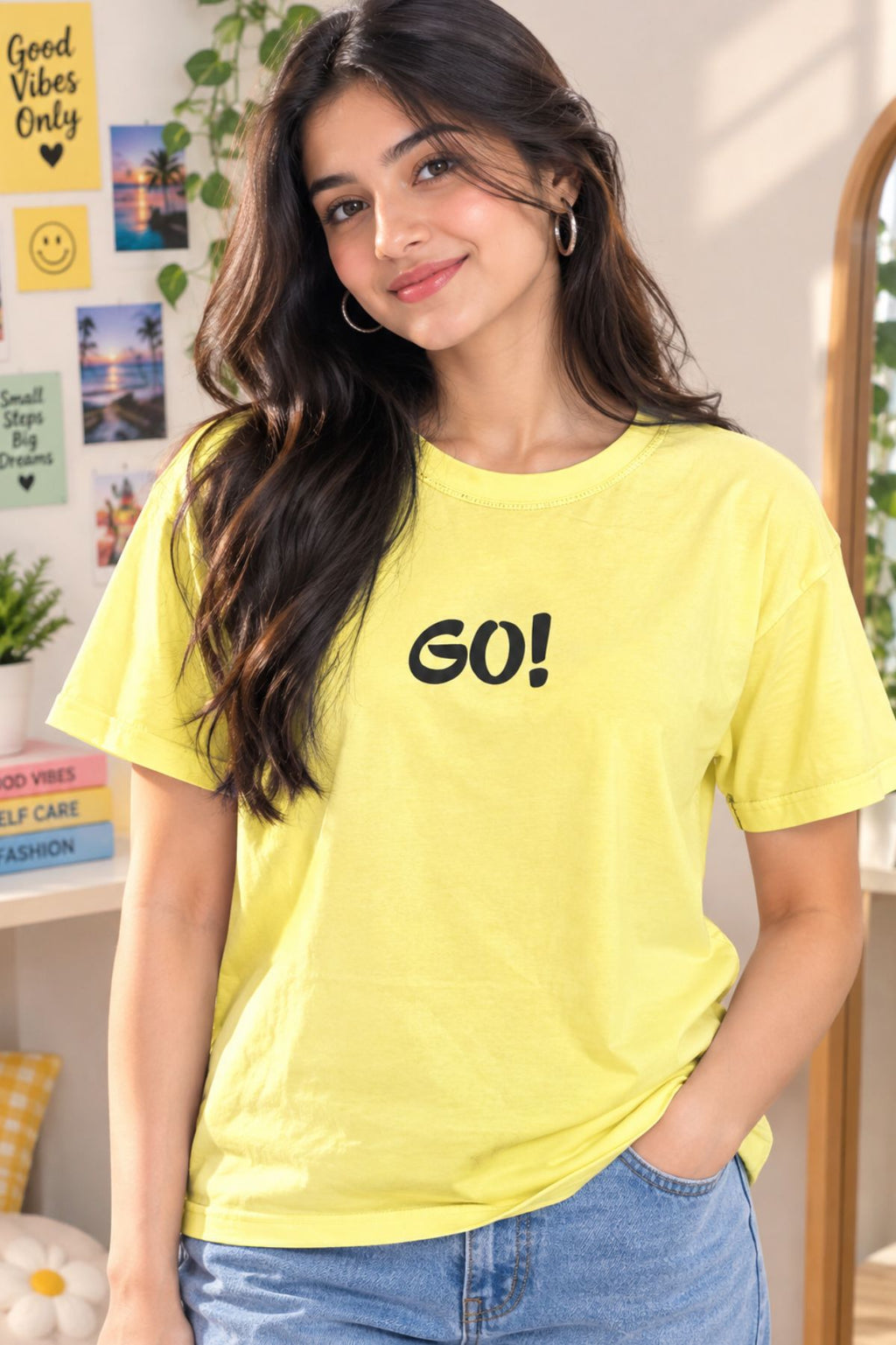 Kiara Yellow Round Neck Half Sleeve T-Shirt